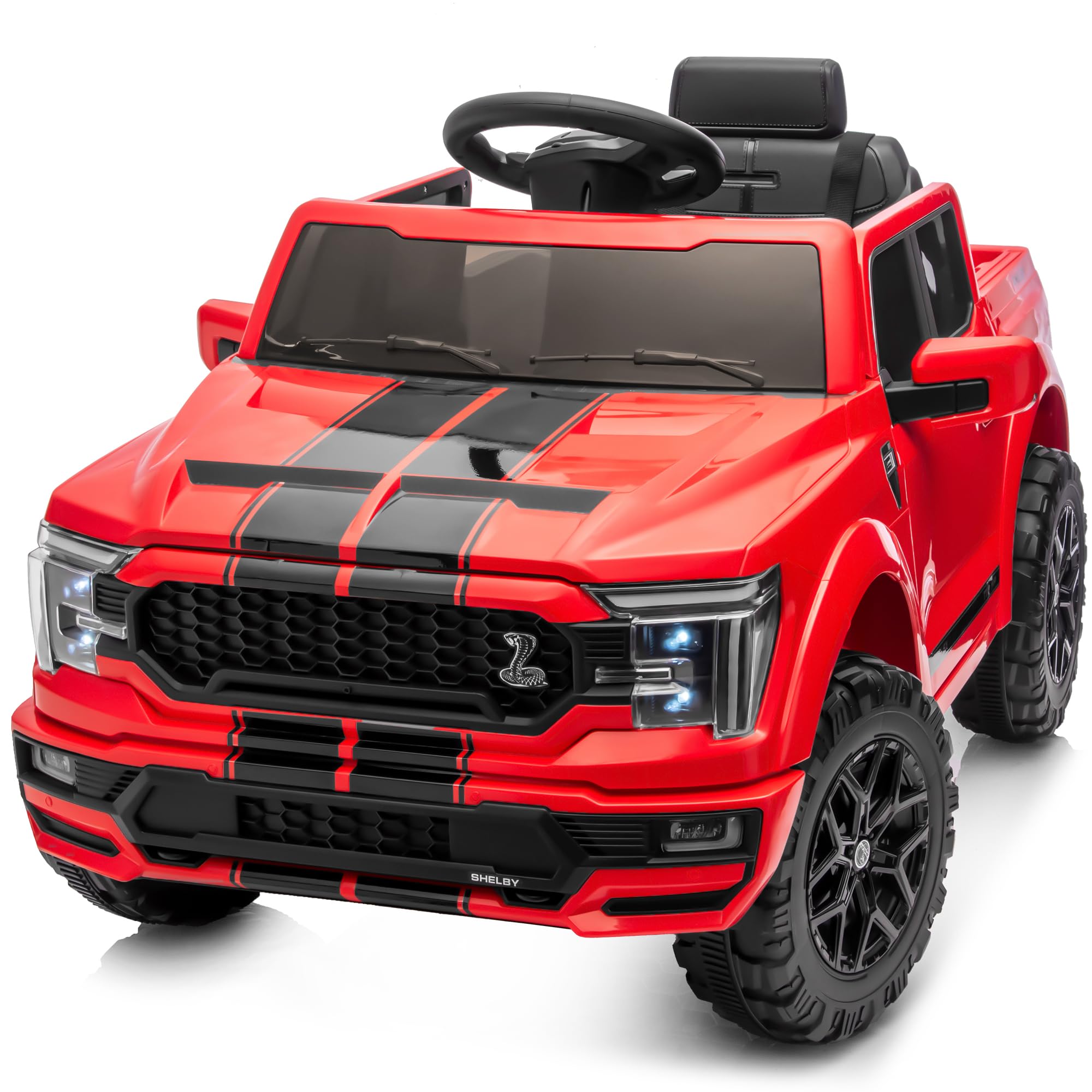 Licensed Ford Shelby F-150 24V Ride on Toy for Kids, Electric Car w/Remote Control, 400W Motors - Red