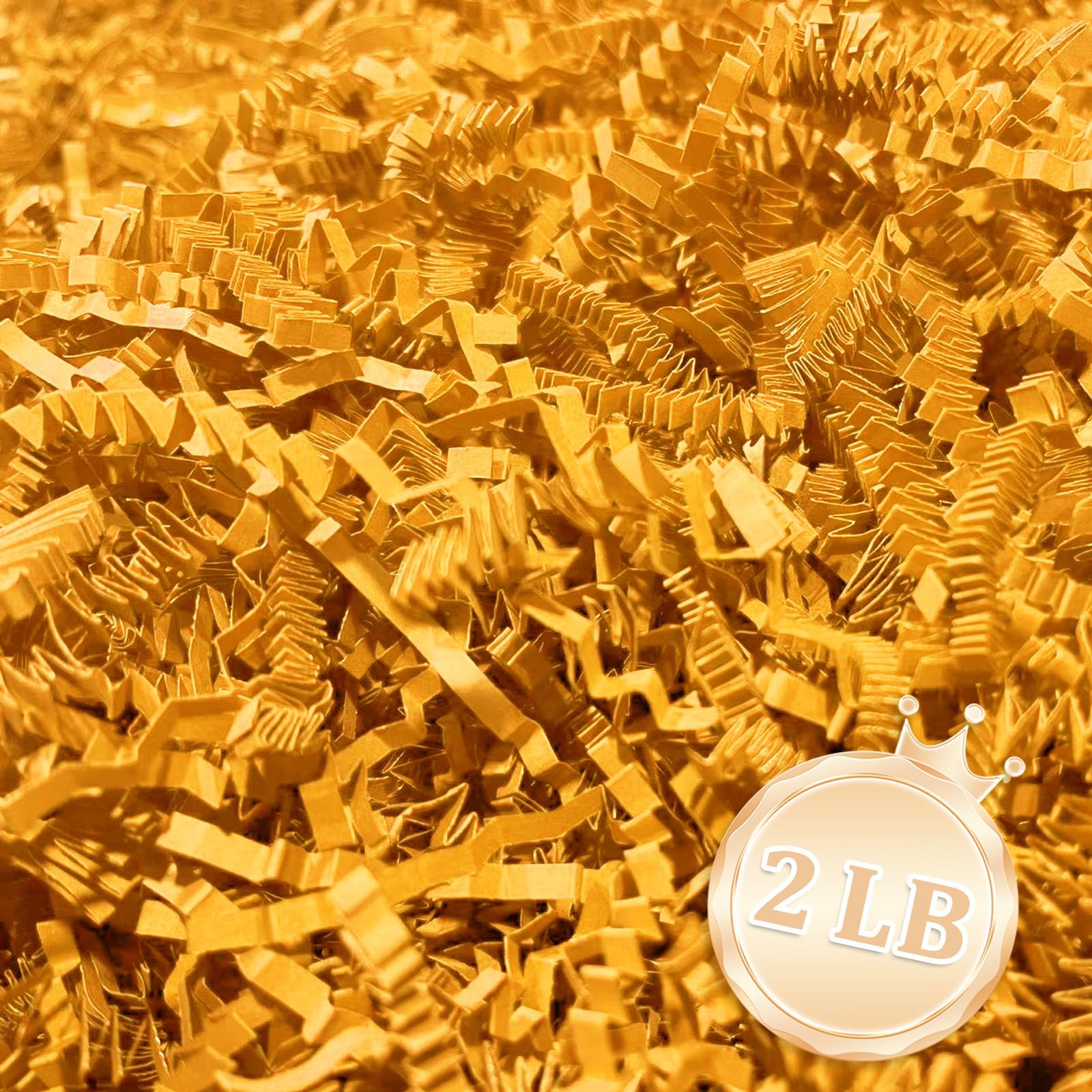 Zankubom 2 LB Golden Crinkle Cut Paper Shred Filler Great for Gift Wrapping, Golden Basket Fillers, Birthday, Gift Wrapping, Anniversary, Halloween