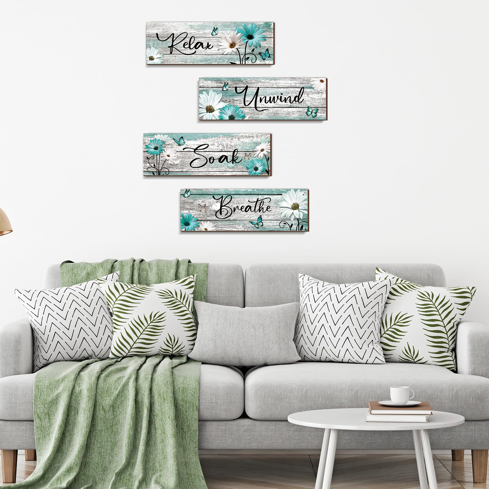 ZINYAZHE 4 Piezas De Decoración De Pared De Baño De Granja, Flores Florales  De Margarita Verde, image size:1600x1600