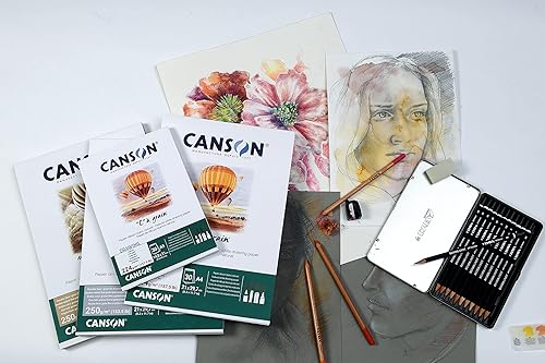 Vista 10 de Canson "C à Grain A3 - Bloc de papel blanco para dibujo y boceto, 30 hojas, textura de grano fino, pegado en un lado corto, ideal para artistas