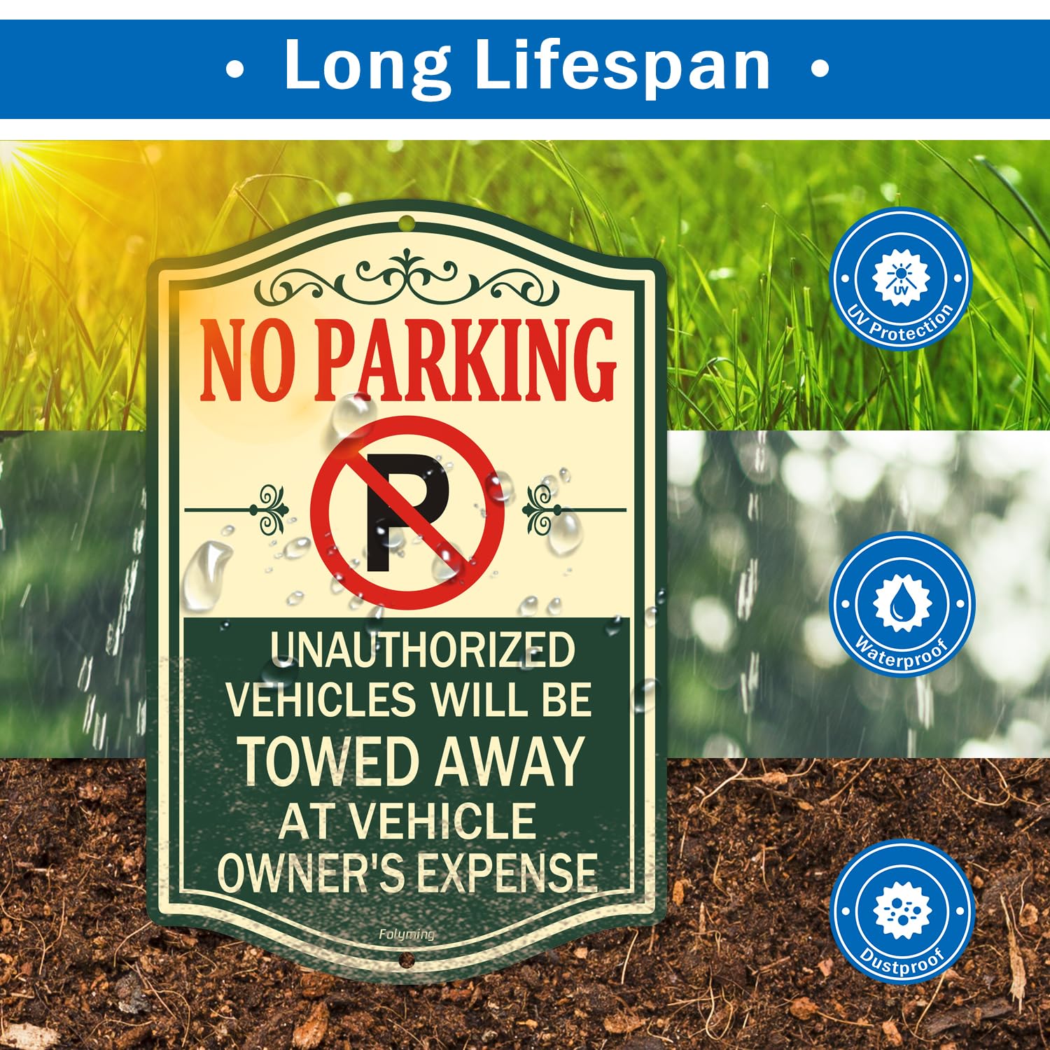Parkverbotsschild 'No Parking Unauthorized Vehicles' – 30,5 X 45,7 Cm, Aluminium, Reflektierend, Wetterfest