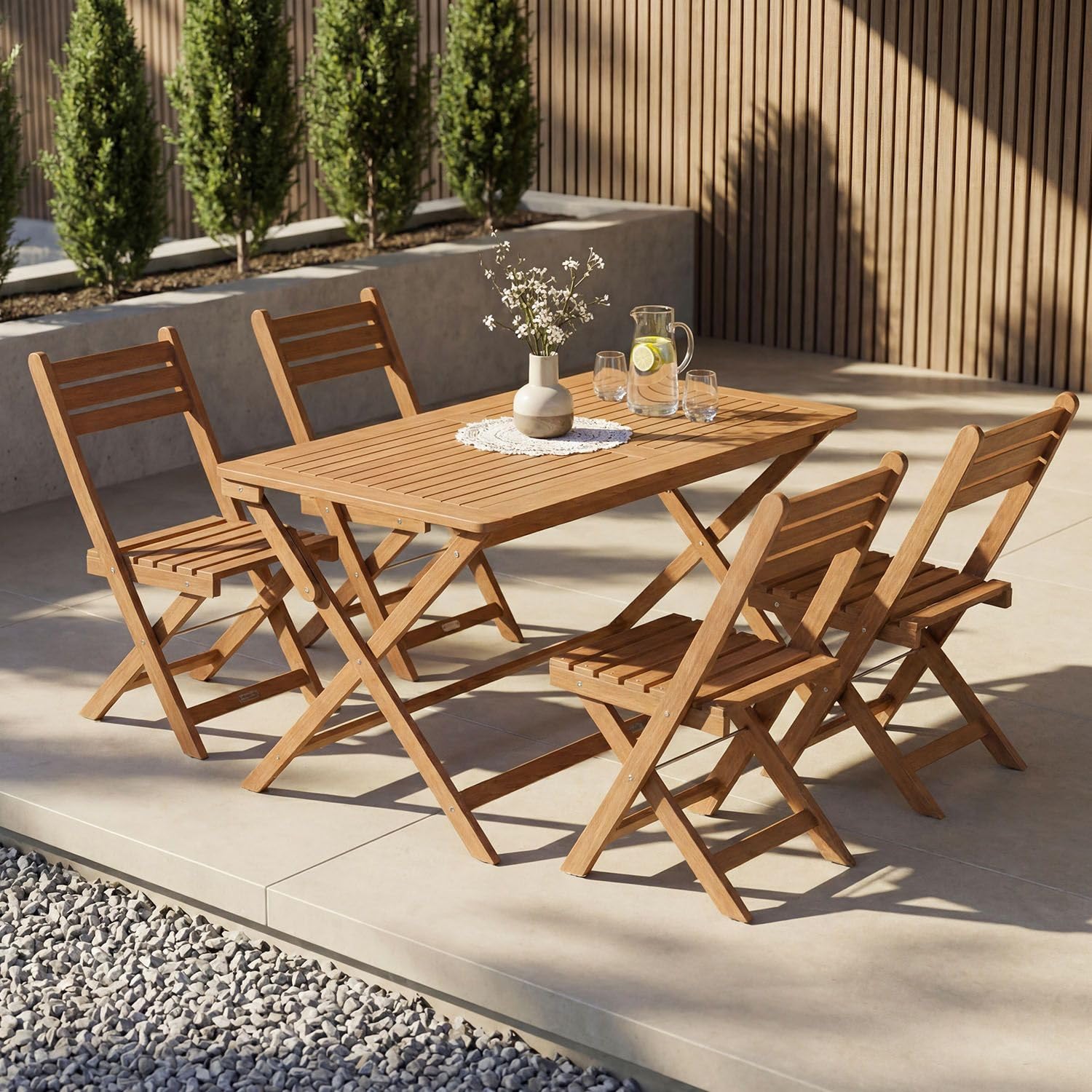 Juskys® Ensemble de mobilier de Jardin Rimini - Naturel, Bois d'acacia, Comprenant Un Ensemble de 4 chaises et Une Table, Stable, Durable