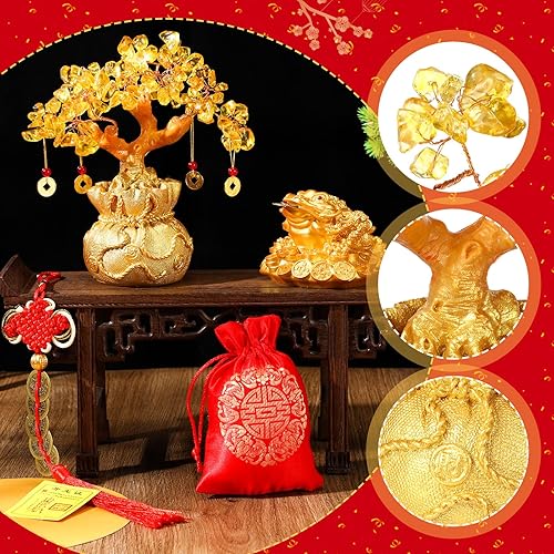 Miniatura 6 de Beeveer Juego de 5 piezas de decoración de Feng Shui, incluye árbol de dinero de cristal amarillo, citrino de Feng Shui, rana de dinero Feng Shui,