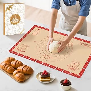 Mimekitchen Extra Thick 0.7mm Silicone Baking Mat 26x16in Non-Stick with Measurements & Recipes - Heat Safe 480°F for Sourdough Pizza Macarons