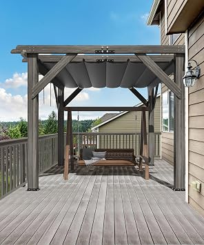 GAOMON 10 X 10 FT Wood Pergola Retractable Shade Canopy Outdoor Wooden Pergola for Patio Backyard Deck Garden