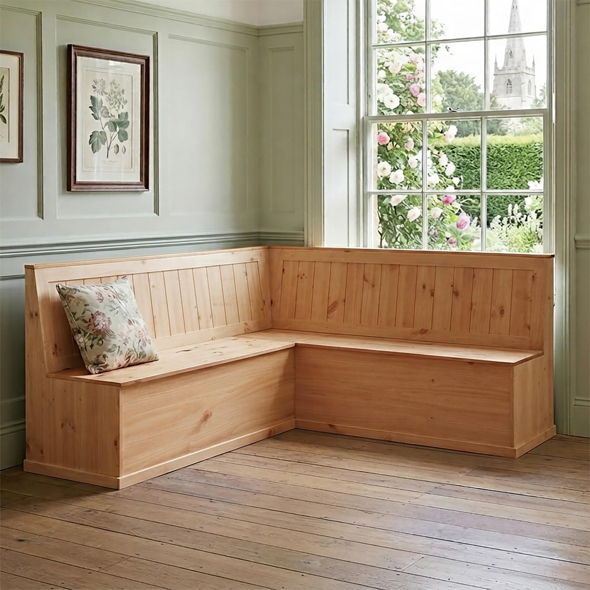 Sara Corner Bench L in Stained Wax, 202 x 162 x 90 cm (W x D x H)