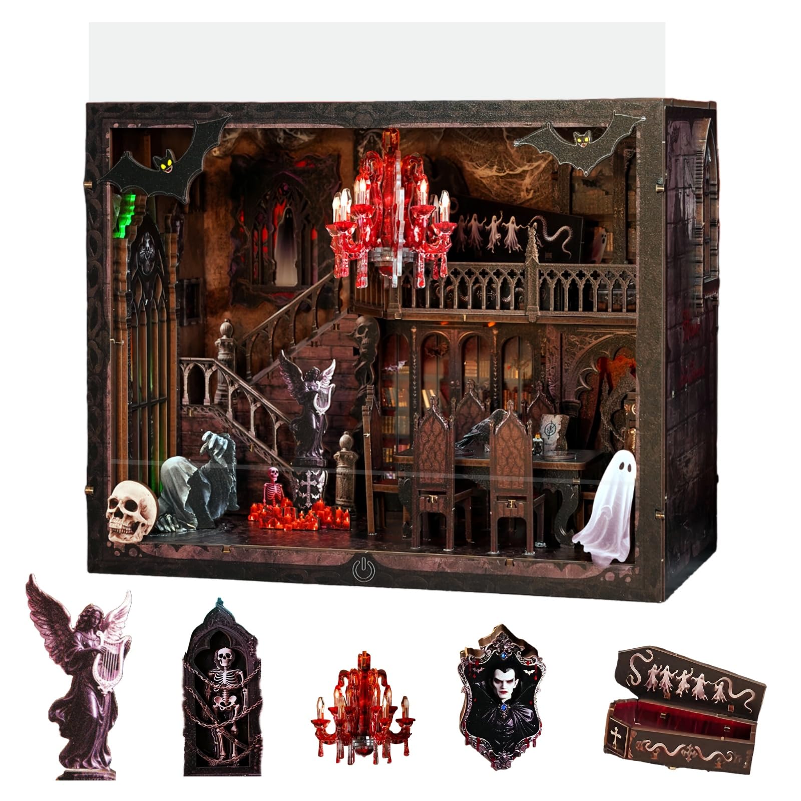 DIY Dark Family Wide Book Nook, Gothic Castle Model Bookend, Horror-Themed 3D Assembly, Desktop Ornament, Suitable for Adults