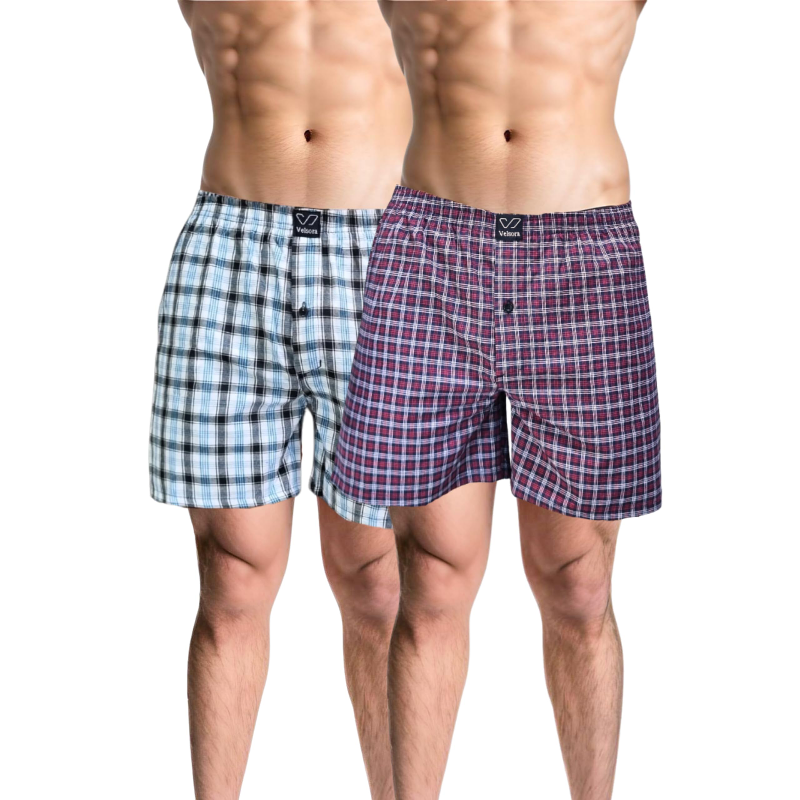 Men's Super Combed Mercerized Cotton Woven Checkered Boxer Shorts with Back Pocket (Pack of 2)-image-15