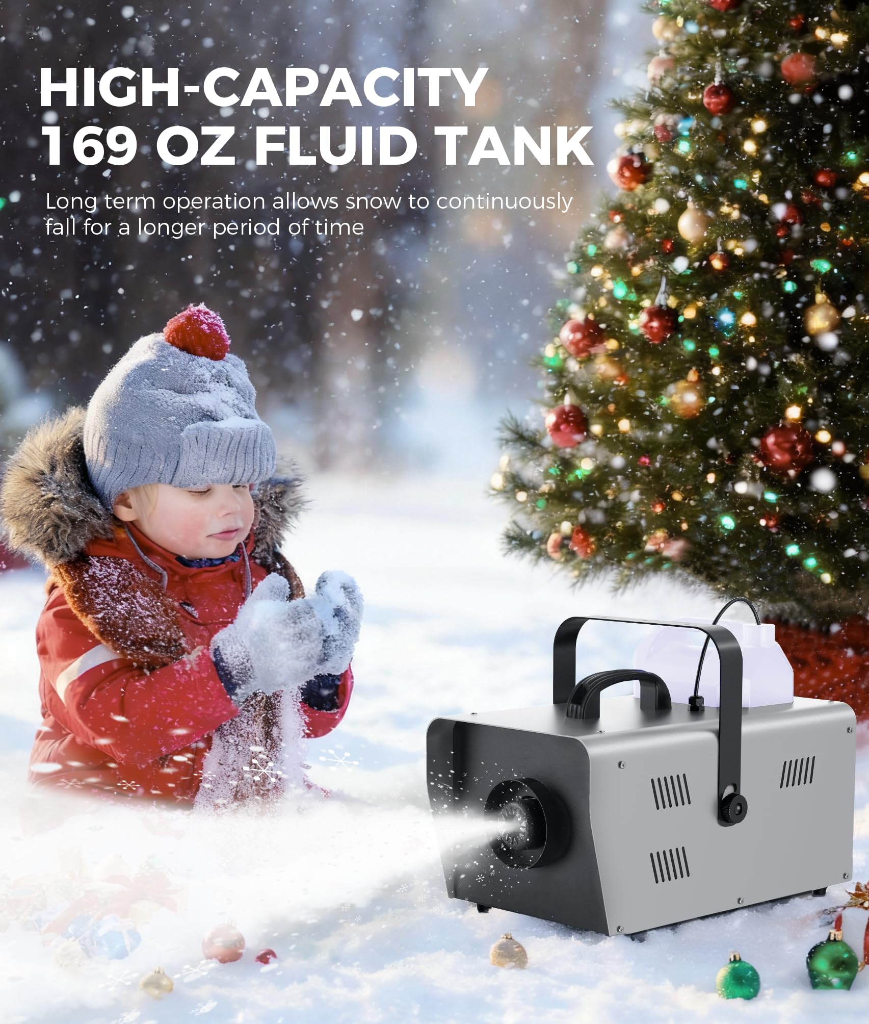 1500W Hochleistungs-Schneemaschine mit kabelgebundener Fernbedienung – Starker Schneefall für Weihnachtsmärkte, Hochzeiten und Kinderpartys – Innen-/Außeneinsatz