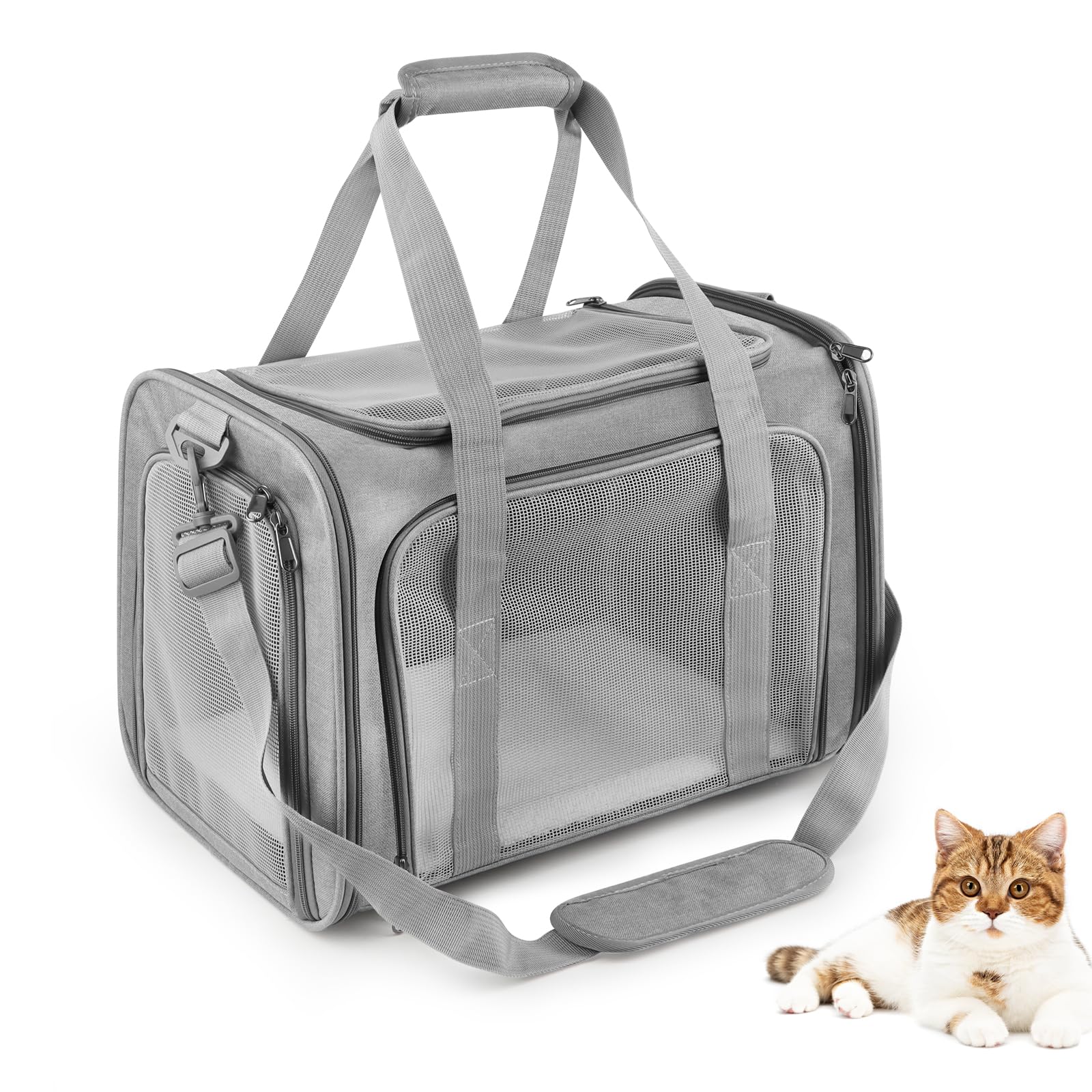 Sac Transport Chat, Sac Transport Chien d'Extérieur Pliable et Respirant, 45 x 30 x 30 cm, Caisse de Transport Chat avec Matelas Souple, Sac Chat Transport
