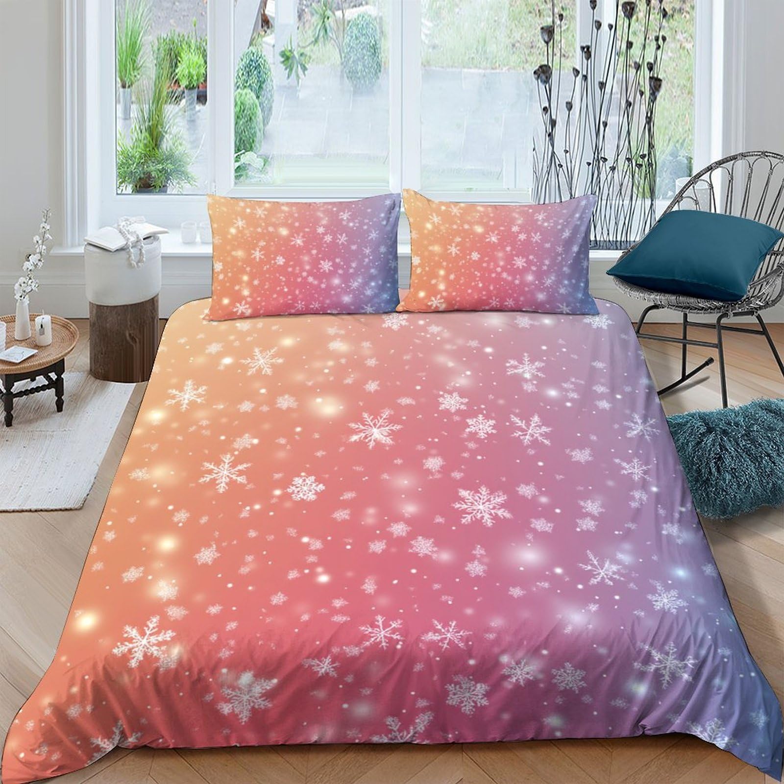Ctjqhvkz Style-6 3D Printed Snowflake Gradient Fitted Sheet Microfiber Soft Bed Cover For Bedroom Living Room Mattress Protection Decor Single（135X200cm）
