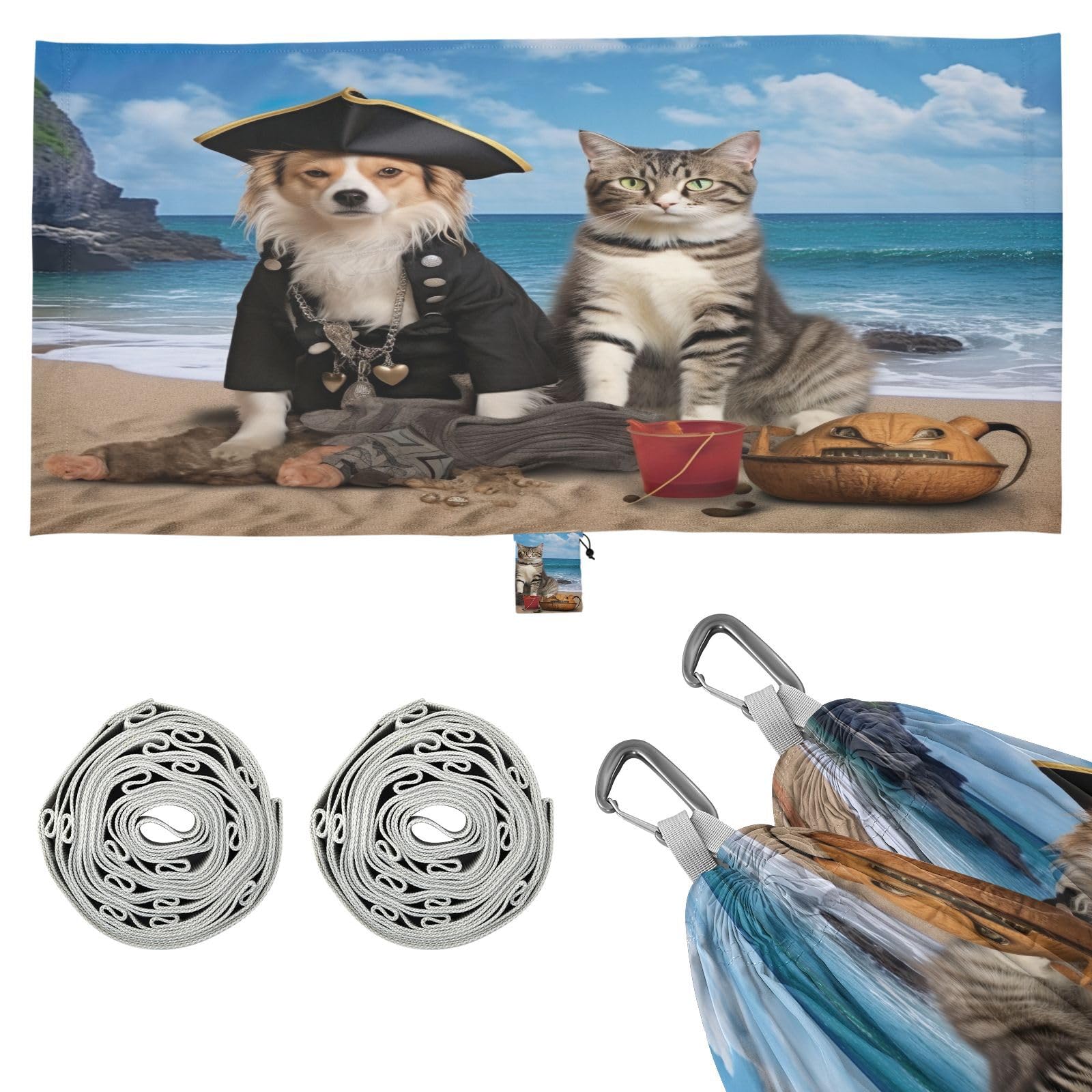 SDMKA Pirate Cats Camping Hammock, 330 lbs with 2 Tree Straps, Carry Bag, Single Portable Hammock for Outdoor/Indoor, Hiking, Beach, Backpacking, Travel