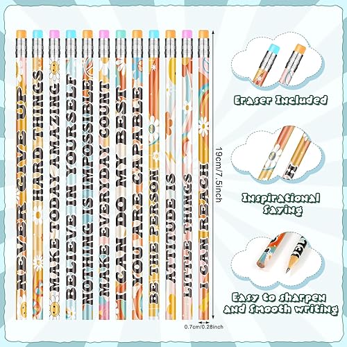 Miniatura 3 de 100 lápices motivacionales retro a granel, lápices escolares inspiradores para el aula, bonitos lápices de madera con frase positiva que fomenta,