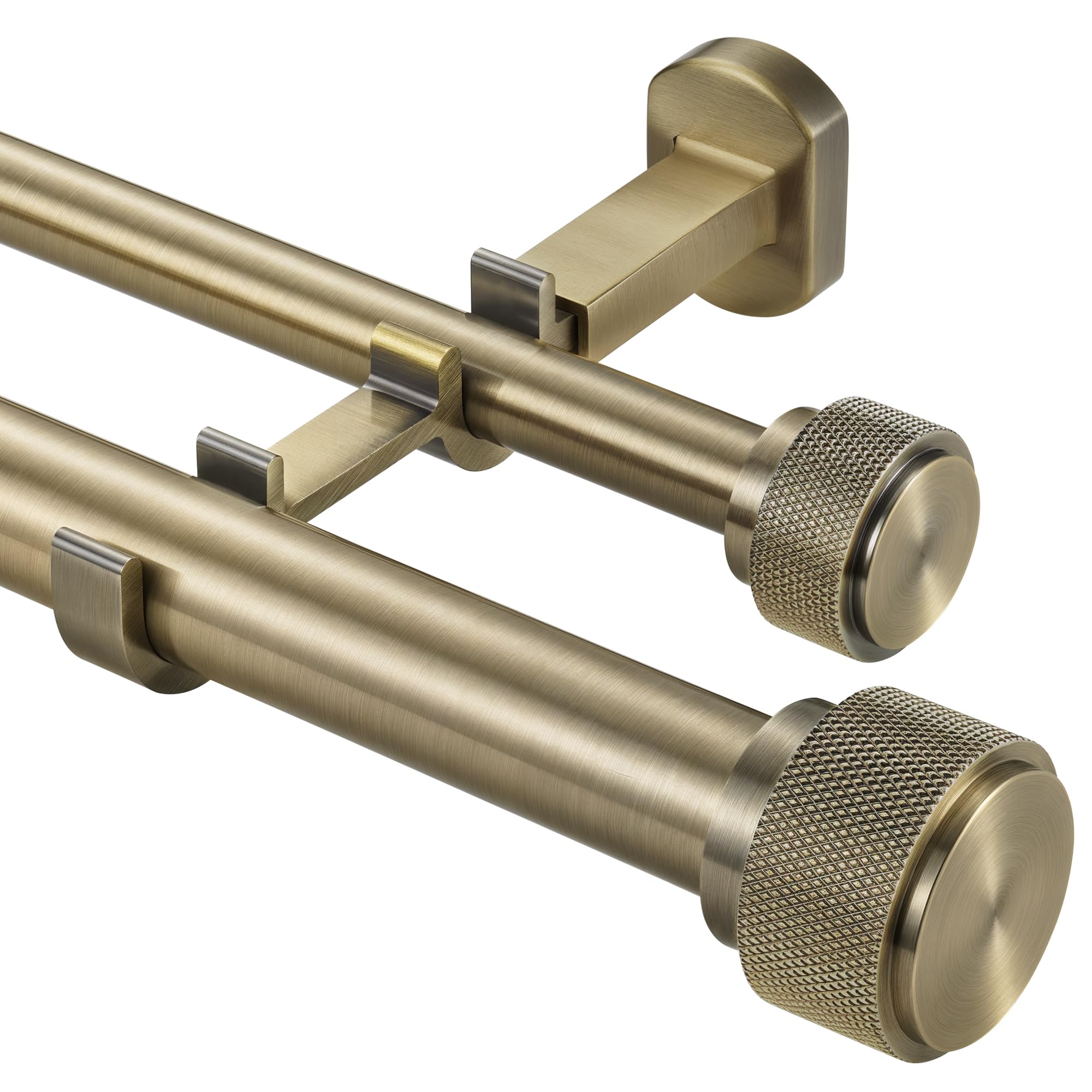 Photo 1 of 1-1/8 inch Double Curtain Rod - Premium Nonadjustable 84in/7ft Drapery Rods - Heavy Duty Dual Curtain Rods for Windows - Solid Aluminum Finials & Adjustable Concealed Mounting Bracket - Antique Bronze