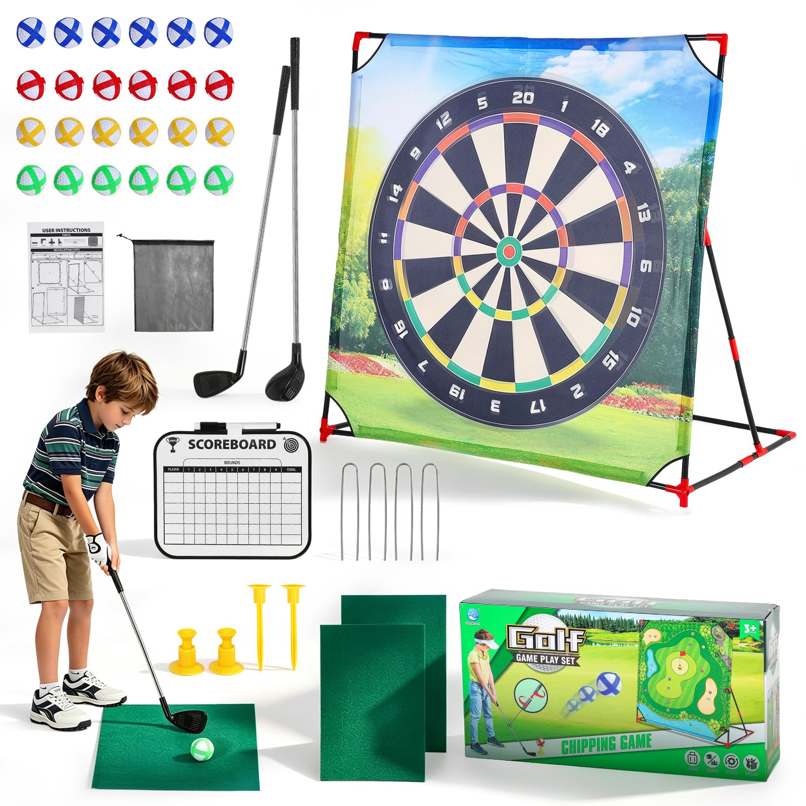Golfspielset, Golf Battle Spielset Draußen Drinnen Minigolf Kinder Spiele Erwachsene Gartenspiele mit 2 Golfschläger 24 Bällen und Anzeigetafel Fördert Aktives Spielen Golf-Fähigkeiten