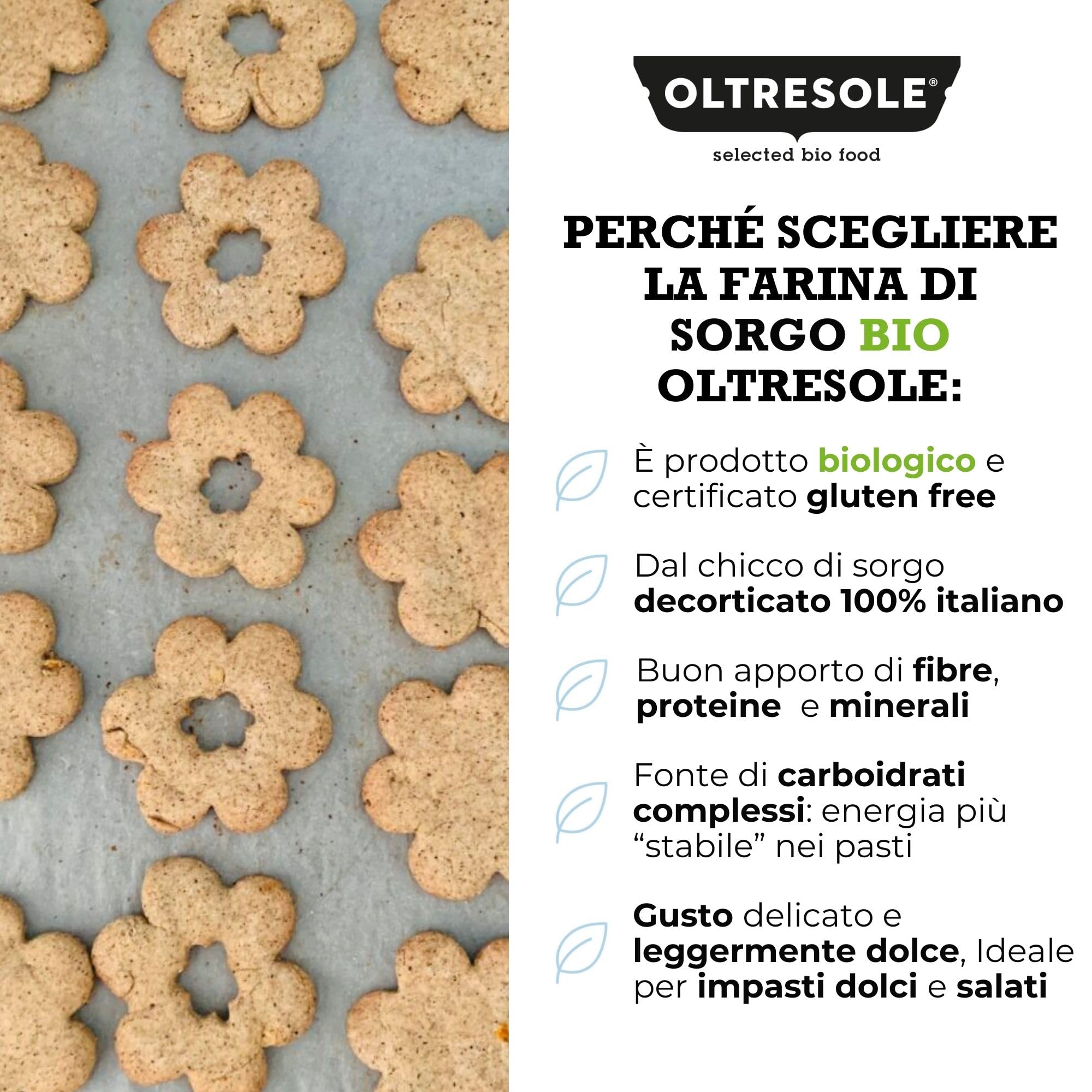 Oltresole, Harina de Sorgo Italiana Ecológica 1 Kg, Sin Gluten, Sin OGM, 100% Made in Italy, Ideal para Celíacos, Pan, Dulces y Pasta, Rica en Fibra y Proteínas