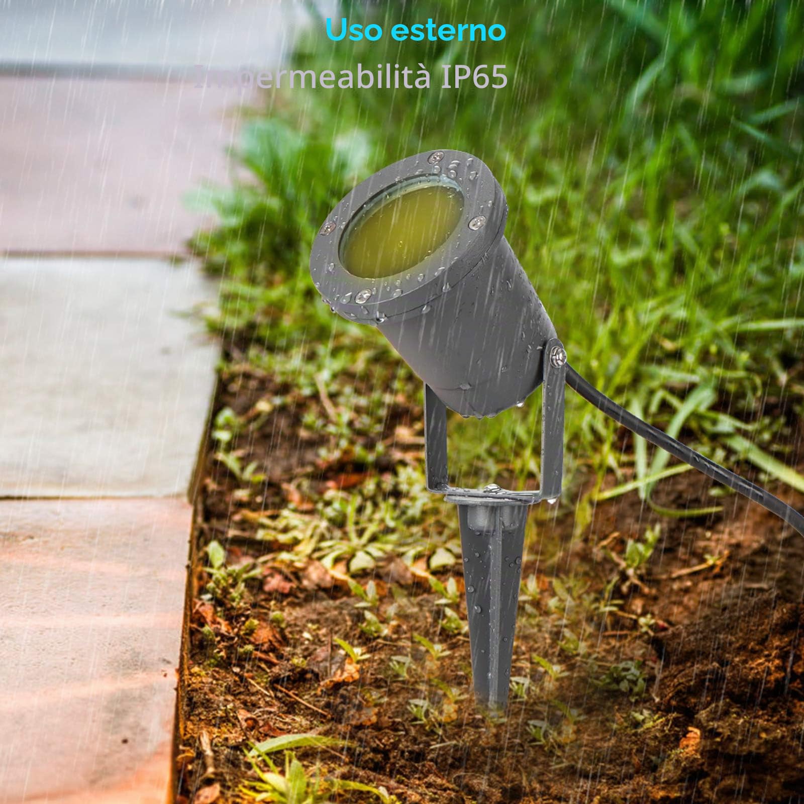 Confezione da 2 Faretti/Faretto da Esterno Giardino con Picchetto, GU10 Antracite Alluminio Luci per Sentieri/Sentiero 2M Cavo con Spina, IP65 Impermeabile Lampada da Giardino per Terra, Pianta | Lampada da giardino GU10 in alluminio antracite con corrent