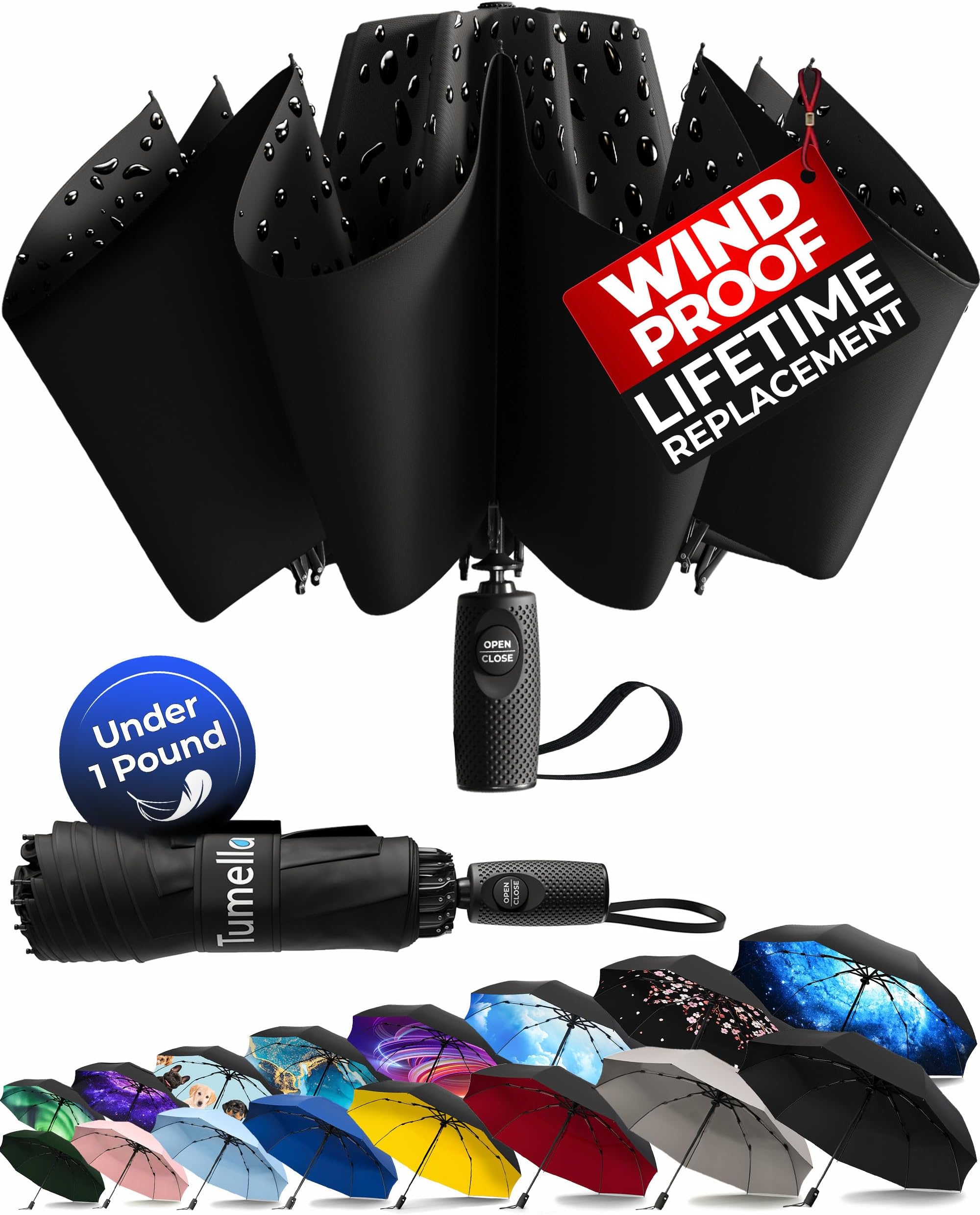 Inverted Windproof Umbrella, Large, Strong, Light, Portable, Automatic Reverse Folding Rain Umbrella, Durable Premium Grip, Fits Car & Backpack