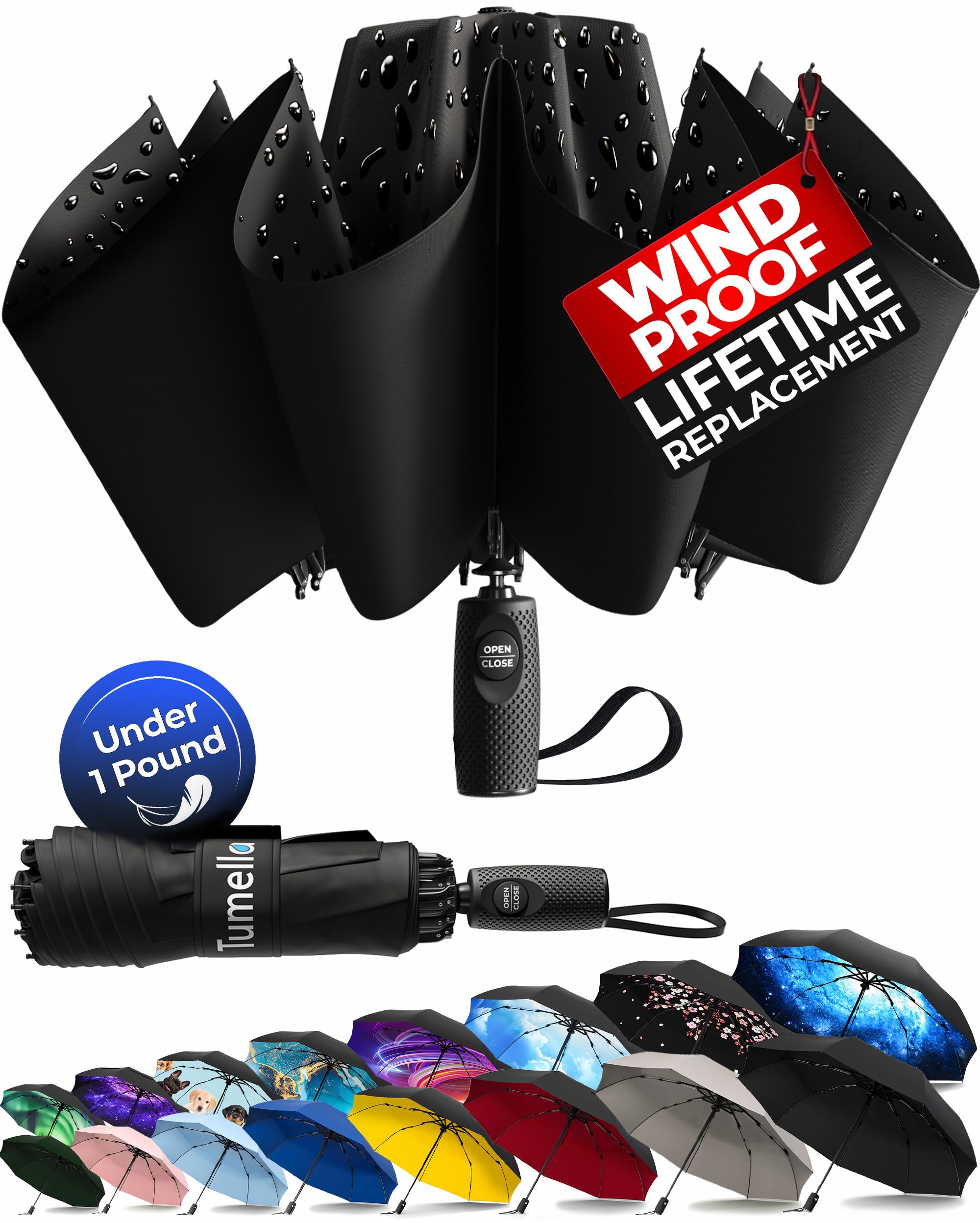 Inverted Windproof Umbrella, Large, Strong, Light, Portable, Automatic Reverse Folding Rain Umbrella, Durable Premium Grip, Fits Car & Backpack