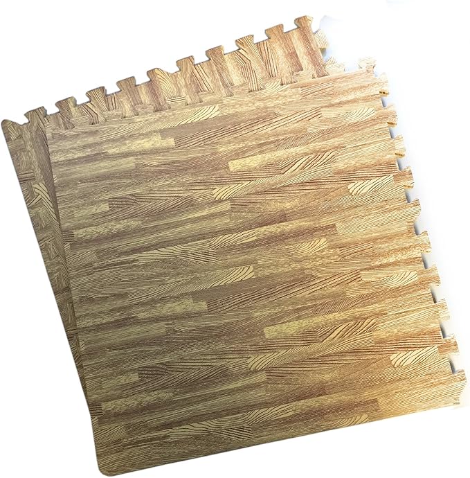 Pack de 4 baldosas Efecto Madera de Goma eva Tipo Puzzle, Fuerte y Flexible para Usar como tarima Flotante, Resistente a la Humedad, al Calor y al frío (60 x 60 cm)
