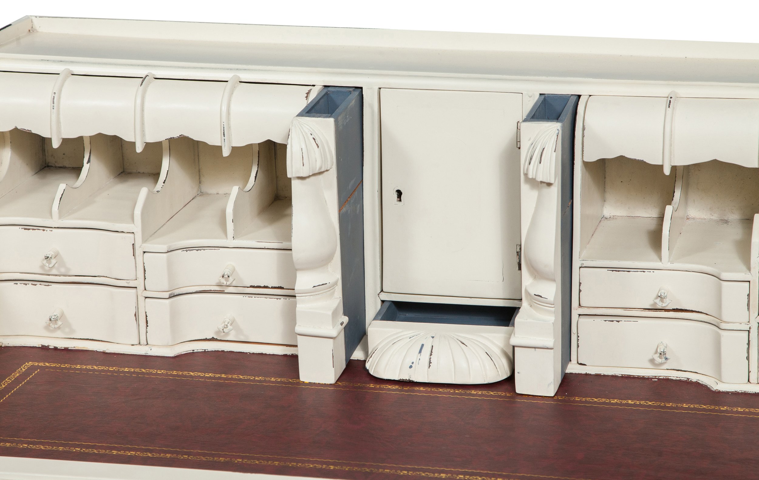 Biscottini Scrittoio Vintage 105x64x103 cm - Scrivania Vintage in Legno Massello con Scomparti e Cassetti - Scrivania Classica Bianca