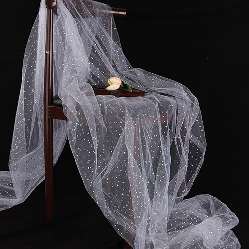 Miniatura 3 de HAVII Rollos de tela de tul con purpurina blanca de 54 pulgadas x 10 yardas, pernos, lentejuelas, cinta de tul, tela de red para faldas tutú,