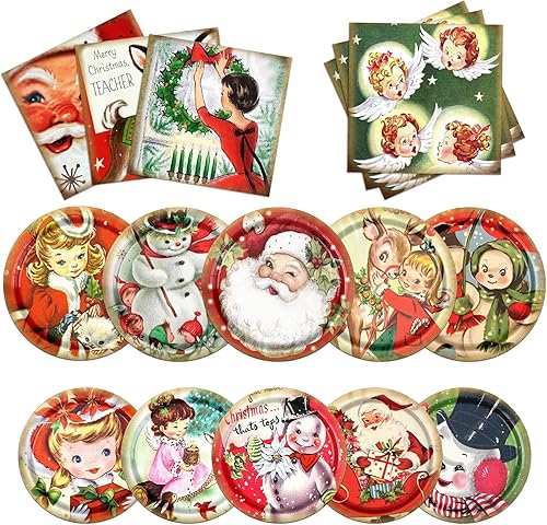 60 piezas de decoraciones retro de fiesta de Navidad, juego de vajilla de Navidad vintage, platos y servilletas de Navidad, vajilla desechable retro