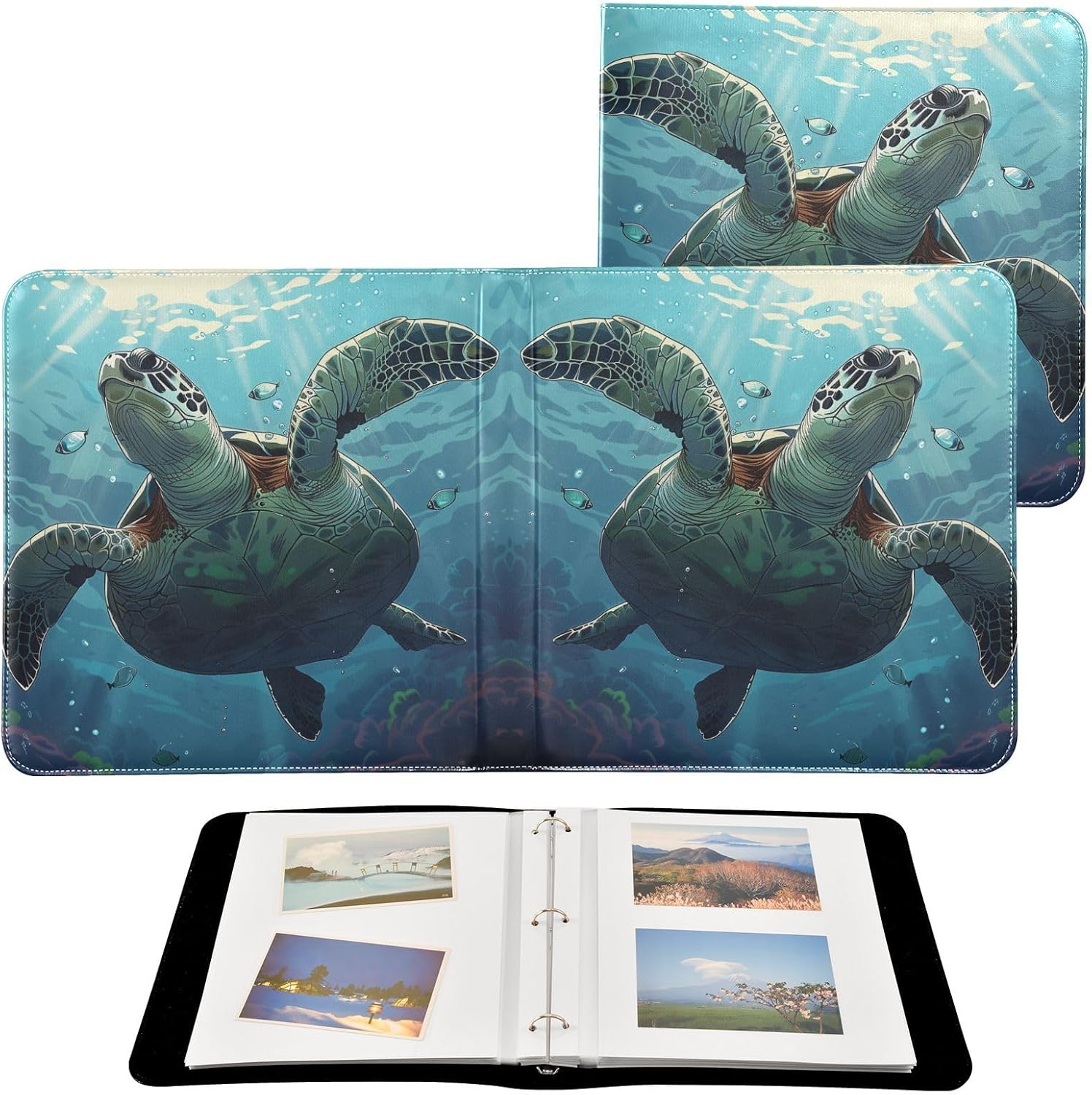 Large Photo Album, Sea Turtle Fish (3) Personalized Leather Cover Photo Book for 4x6 5x7 6x8 Pictures, Photo Albums for Family, Baby, Wedding