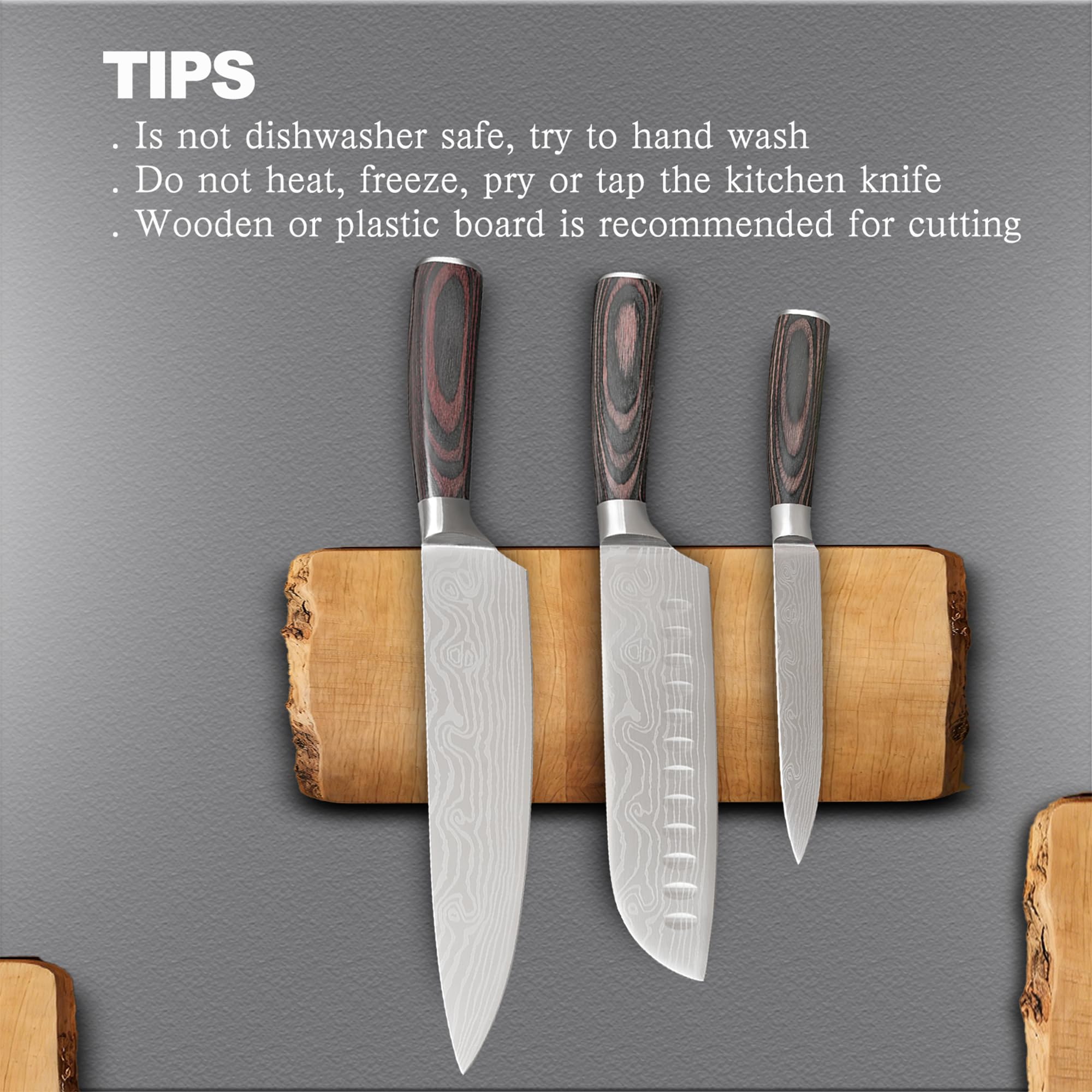 3 Piece Set of Professional Chef Knives, Forged From High Carbon Stainless Steel, with Extremely Sharp Blades and Ergonomic wooden Handles to Meet Various Cutting Needs (Kitchen Knife Set 3 Pcs) — Amazon image 7