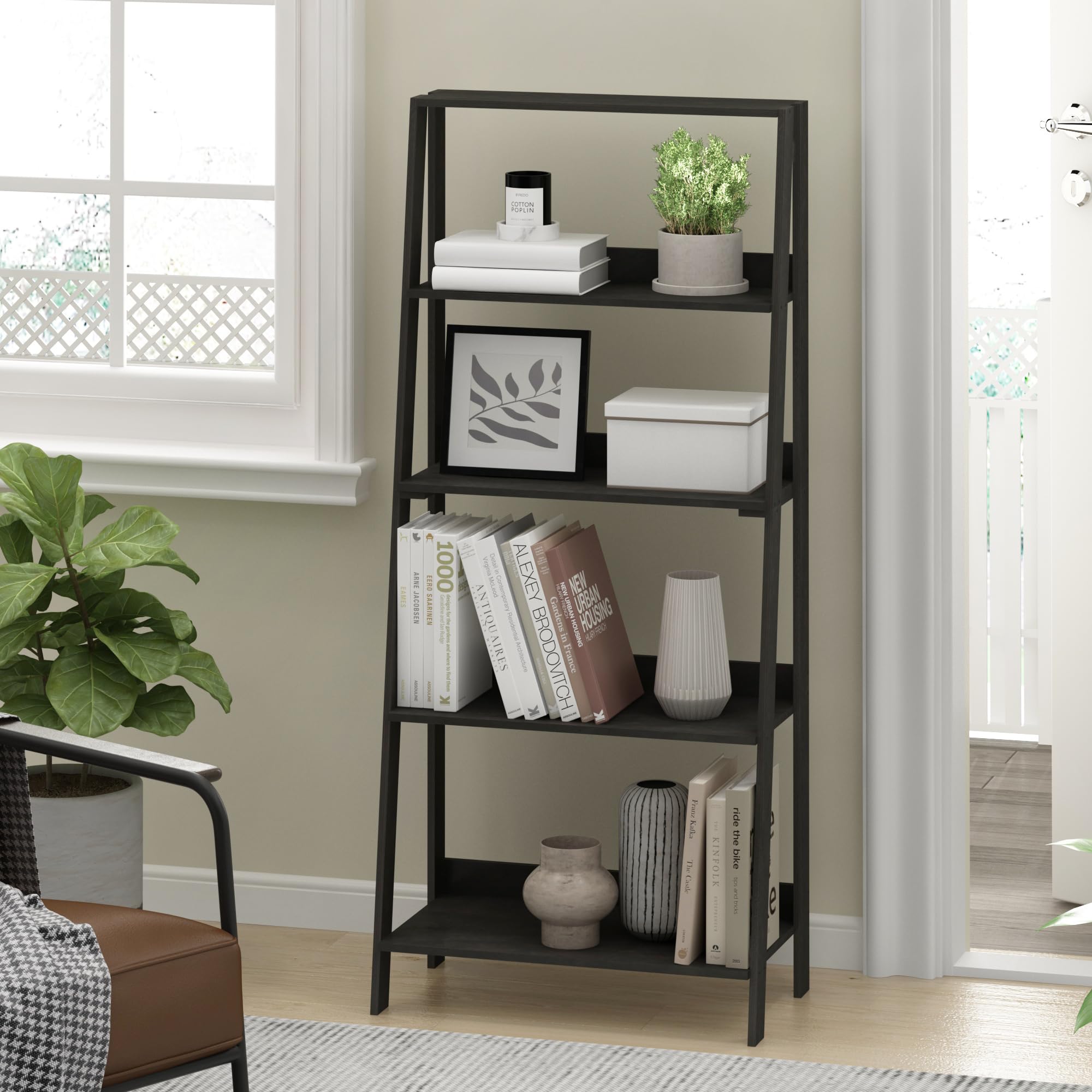 Furinno Scala Scaffale a 5 Ripiani per libreria, Legno ingegnerizzato, Espresso, 5-Tier