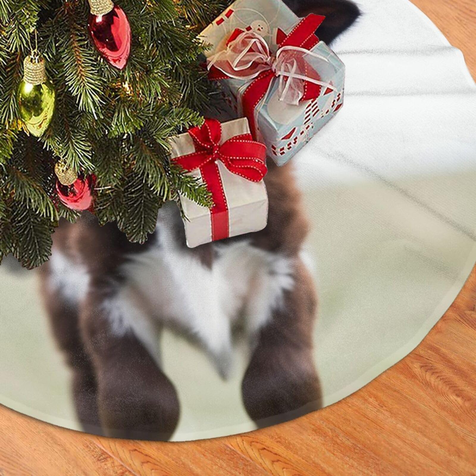 Fodpand Black Cow Christmas Tree Skirt 48" Velvet Xmas Tree Skirt Mat Rustic Christmas Tree Mat Cover Winter Xmas Tree Collar For Indoor Outdoor Christmas Decorations