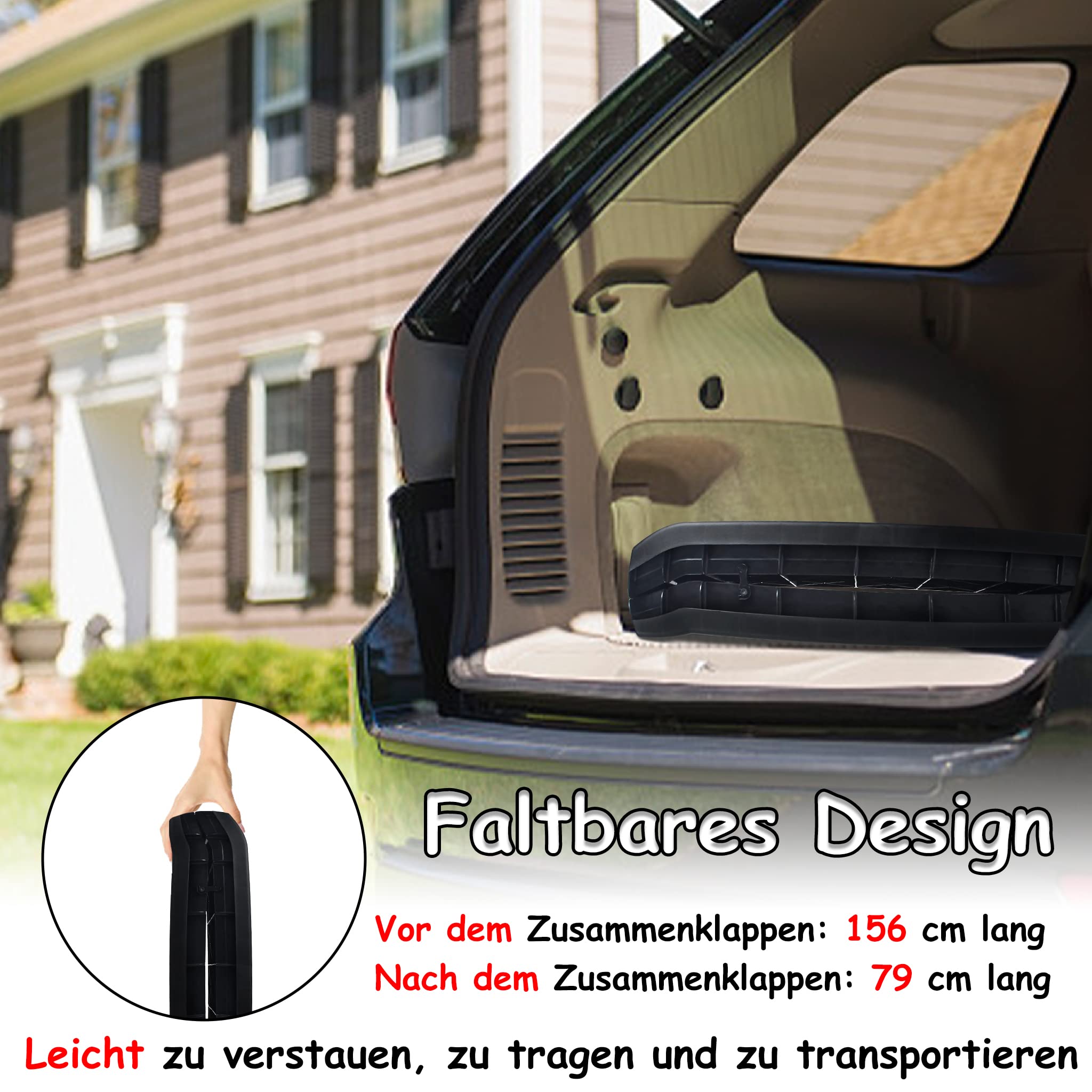 NAIZY Rampa Plegable para Perros - Longitud 156 cm - Alfombrilla Antideslizante - Negro