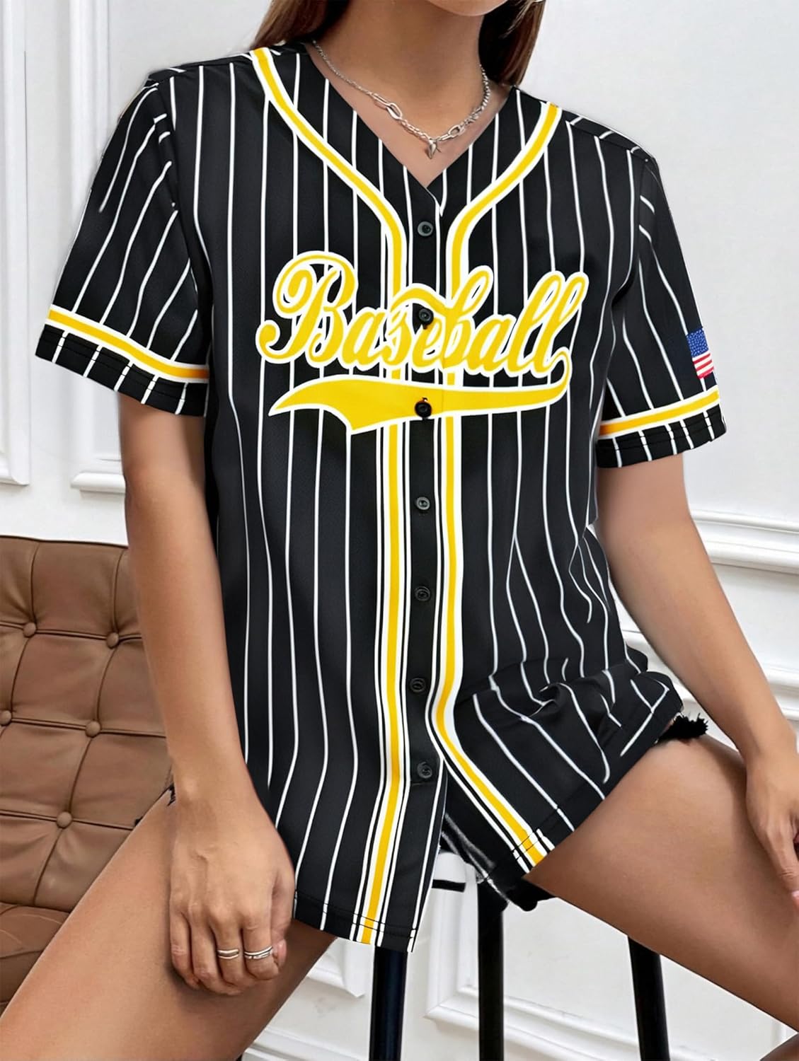 Baseball Shirt Jersey Women Baseball Player T-Shirt Game Day Fan Graphic Tees Button up Short Sleeve - Image 5
