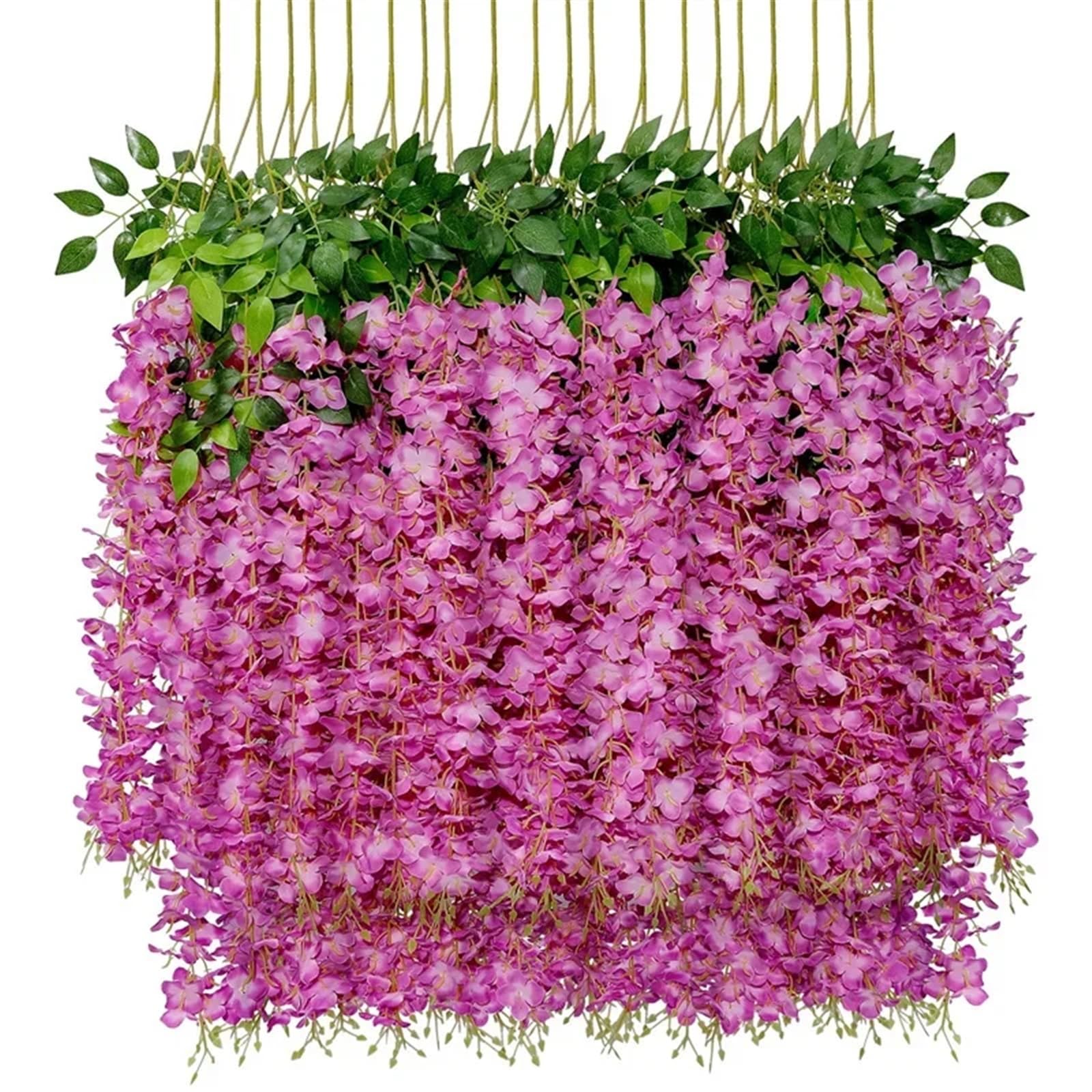 NDSJAIE Artificial Flower Vine Artificial Wisteria Hanging Flower Vine 12Pieces Home Party Garden Decoration Fake Flowers Wedding Wall Decor Plants For decoration(Purple red)