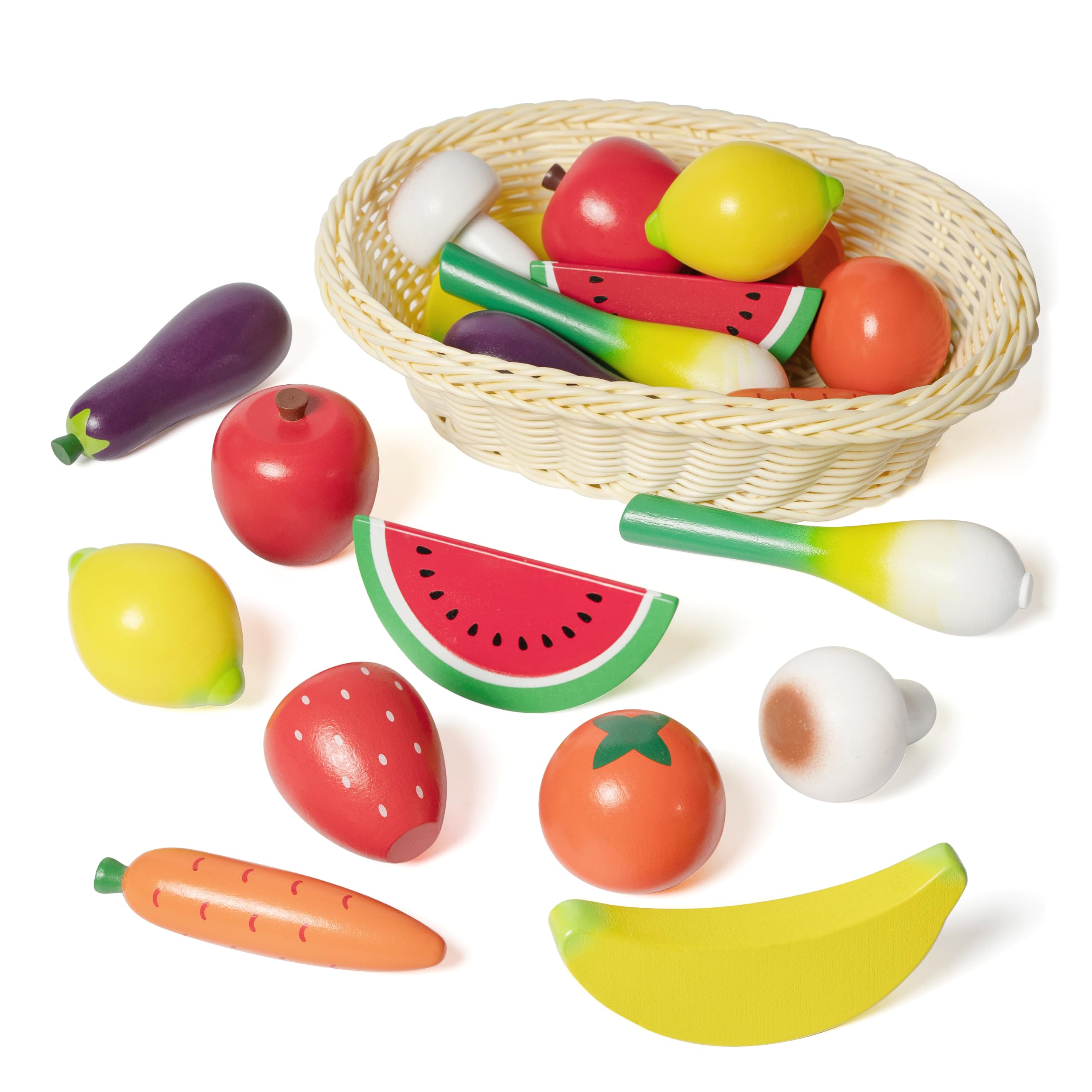 Kidoz Wooden Play Food - 20 Pieces of Fruit & Vegetables - Wooden Toy Kitchen Accessory