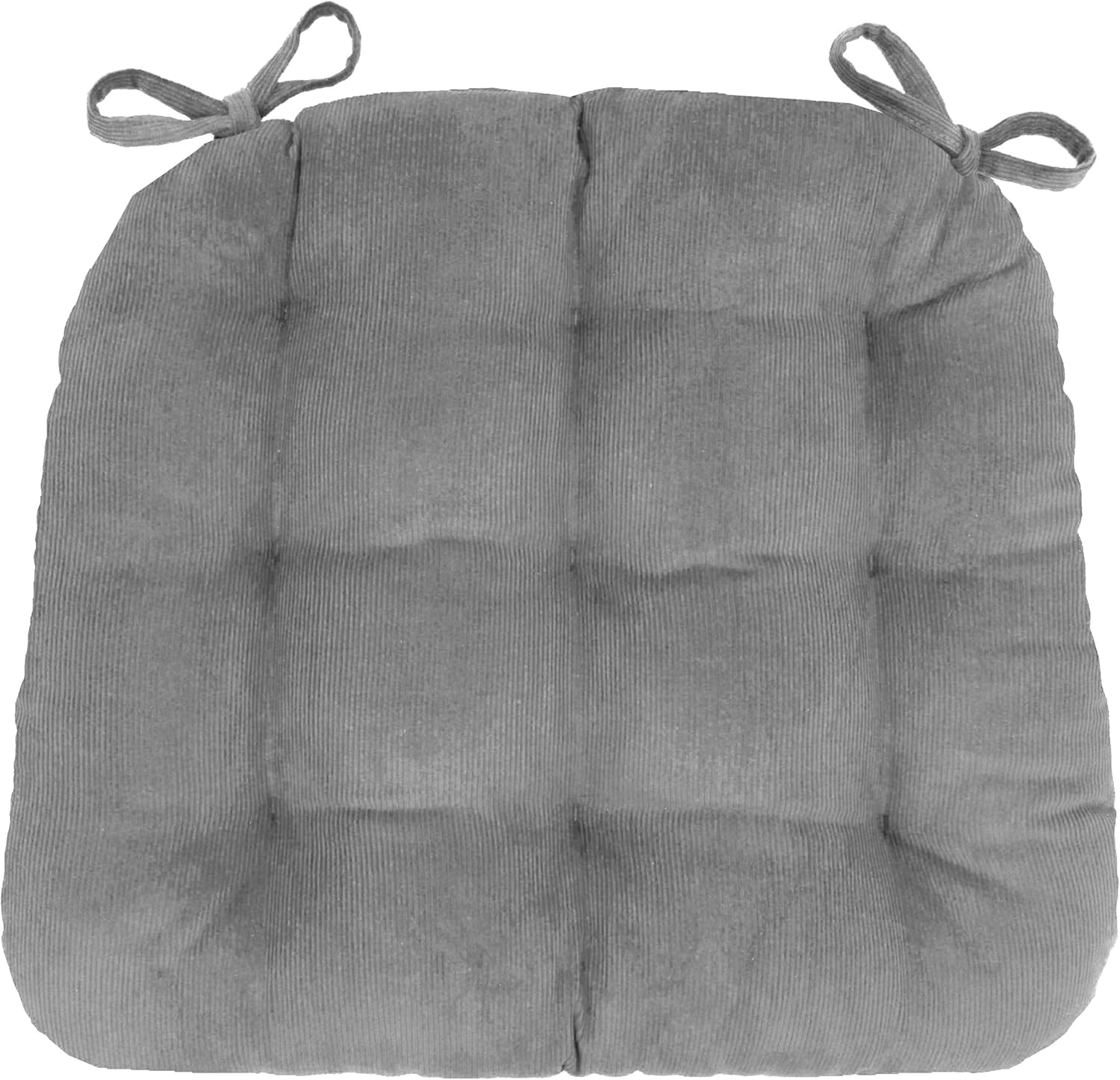 Barnett Home Decor Dining Chair Pad with Ties Corduroy Grey - Size Small 15 x 17 Chair Cushion - Latex Foam Fill Cushion, Reversible, Machine Washable - Pinwale - Gray