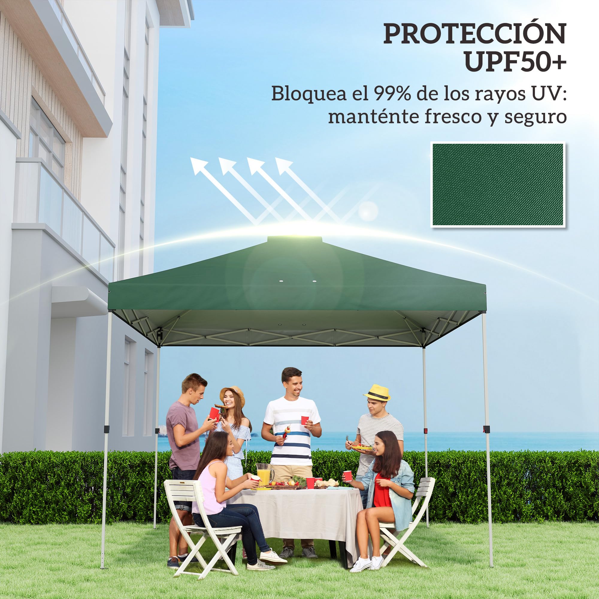 Outsunny Toldo de Pérgola de Recambio 3x3 m Techo de Repuesto para Carpa Plegable de Jardín de Tela Oxford 210D con 8 Orificios de Drenaje y Doble Ventilación Protección UV 50+ Solo TOLDO Verde