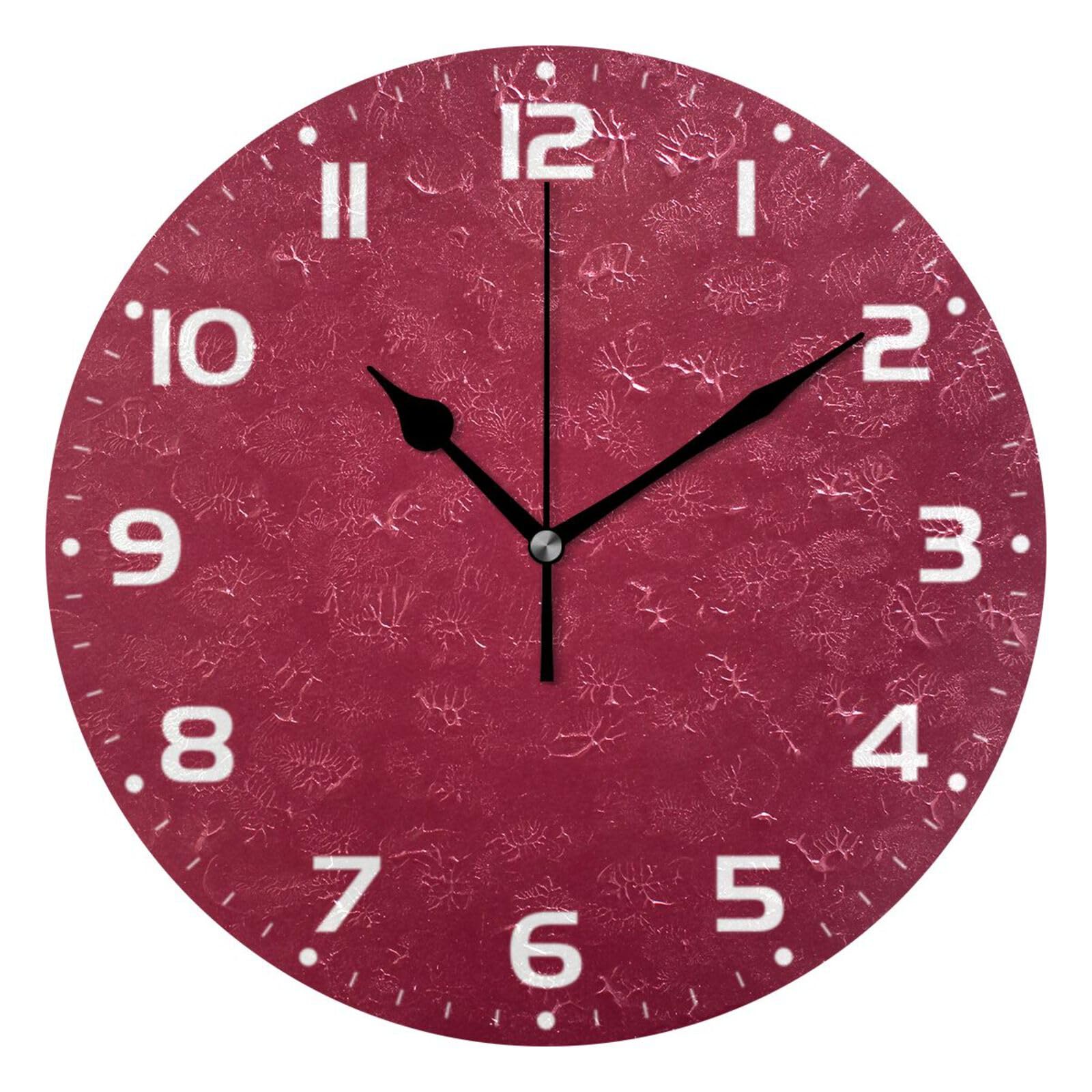 Horloge murale silencieuse sans tic-tac rouge bordeaux lisible pour chambre à coucher