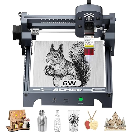 ACMER S1 Laser Engraver 6000mW, Compact Desktop Engraving & Cutting Machine for DIY Crafts, Small Business & Makers, 130×130mm Work Area, 0.04mm Detail Engraving for Wood, Acrylic, Metal