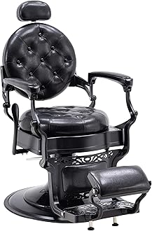 BarberPub Heavy Duty Metal Vintage Barber Chair All Purpose Hydraulic Recline Salon Beauty Spa Chair Styling Equipment 3849 (All Black)
