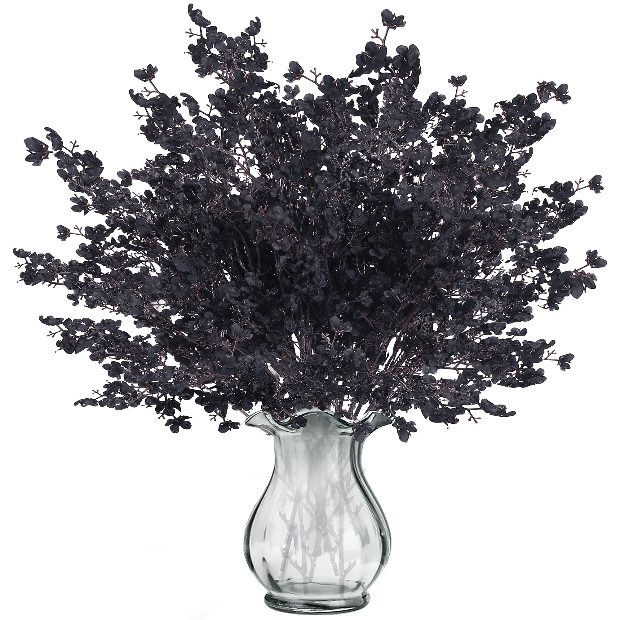 Sggvecsy 15 Pcs Babys Breath Artificial Flowers Gypsophila Bouquets Bulk Real Touch Fake Silk Flowers for Home Halloween Wedding DIY Floral Arrangement Table Centerpiece Festival Decoration (Black)