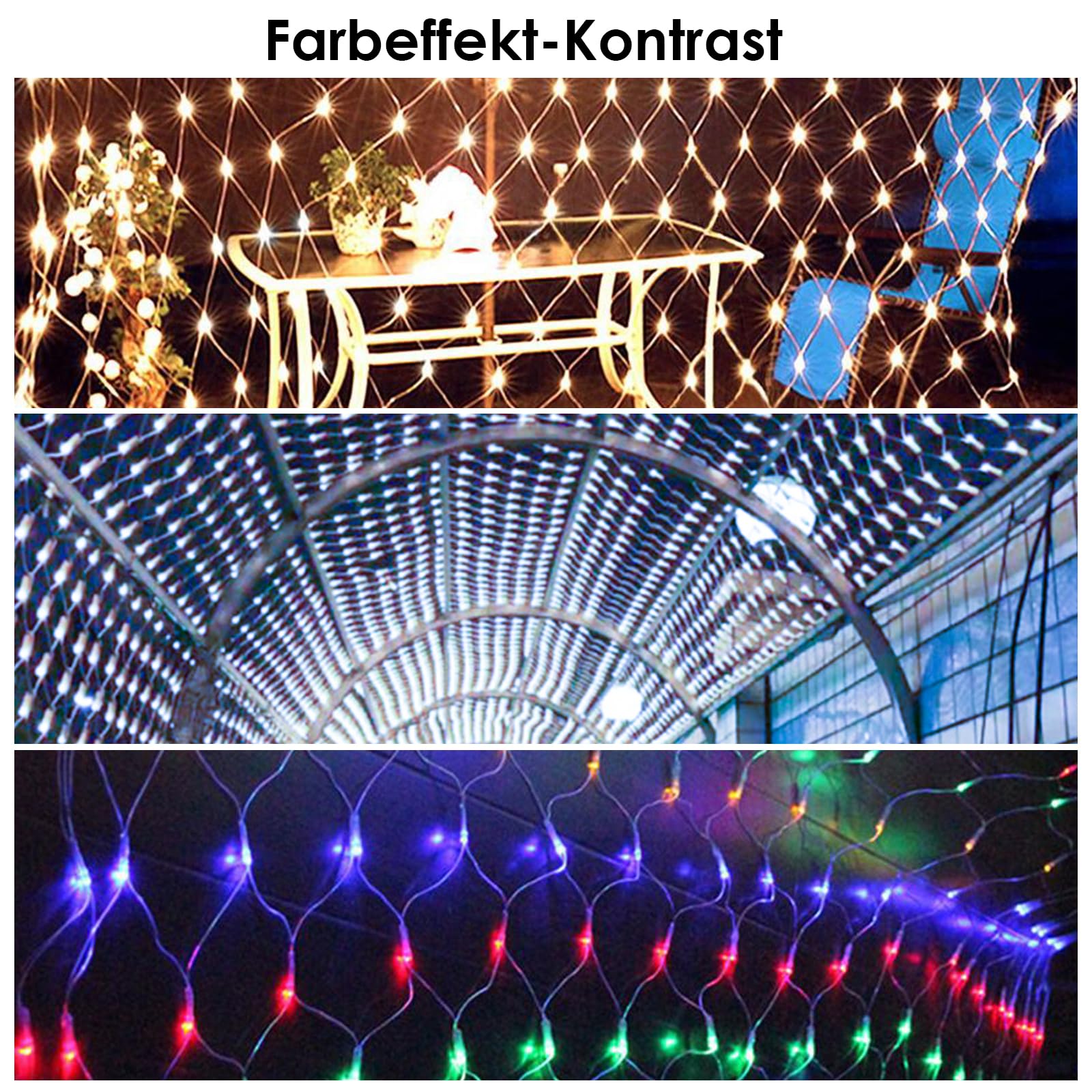 Eulenke Siatka świetlna na zewnątrz i wewnątrz, 4,5 x 1,6 m, 300 diod LED, kolorowa siatka świetlna z 8 trybami + funkcja pamięci, IP44, do dekoracji balkonów, ogrodów i domów