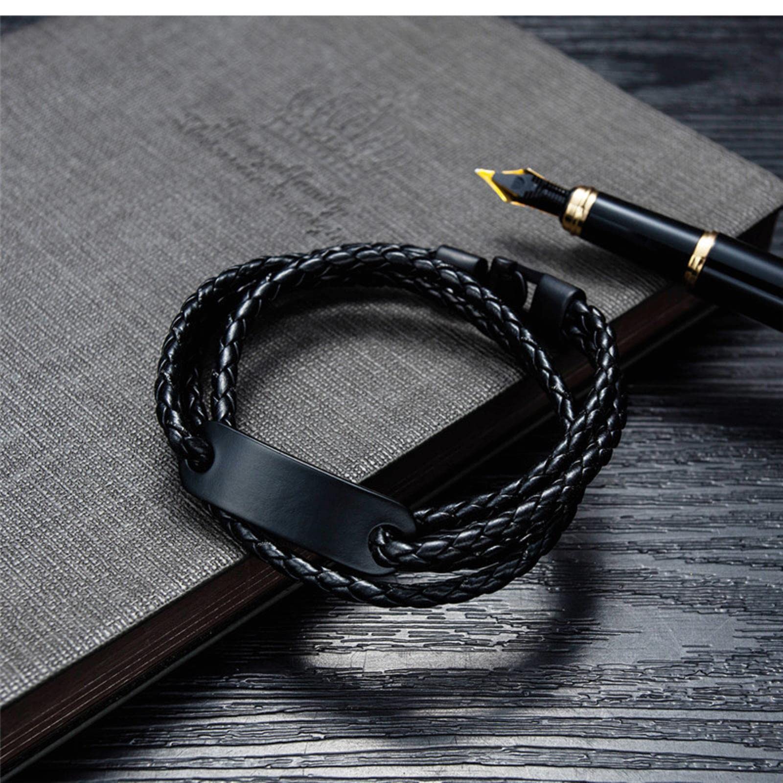 LYGXWJFC Pulsera sofisticada Pulsera de Cuero Negro Pulsera de Cadena de Cuerda Trenzada Multicapa de Cuero Pulsera Vintage para Hombre