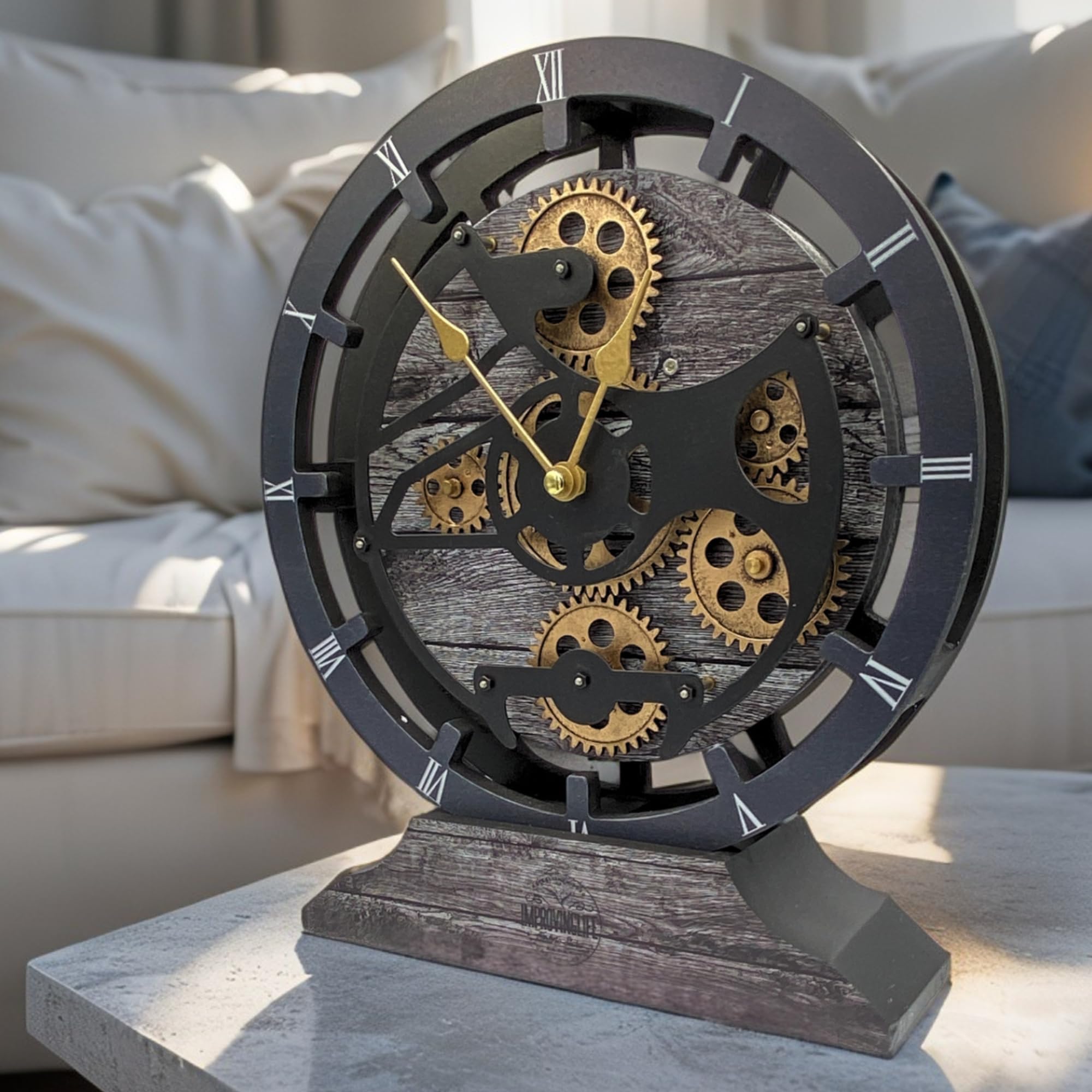 Improvinglife Carbon Grey The Gears Clock Desk Clock 10 Inches With Real Moving Gears Convertible Into Wall Clock (Carbon Grey)