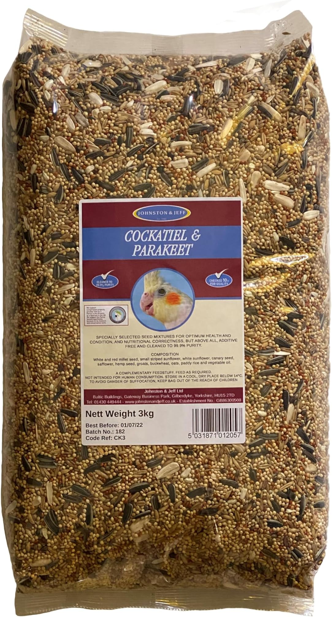 Johnston & Jeff Cockatiel & Big Parakeet Seed 3Kg