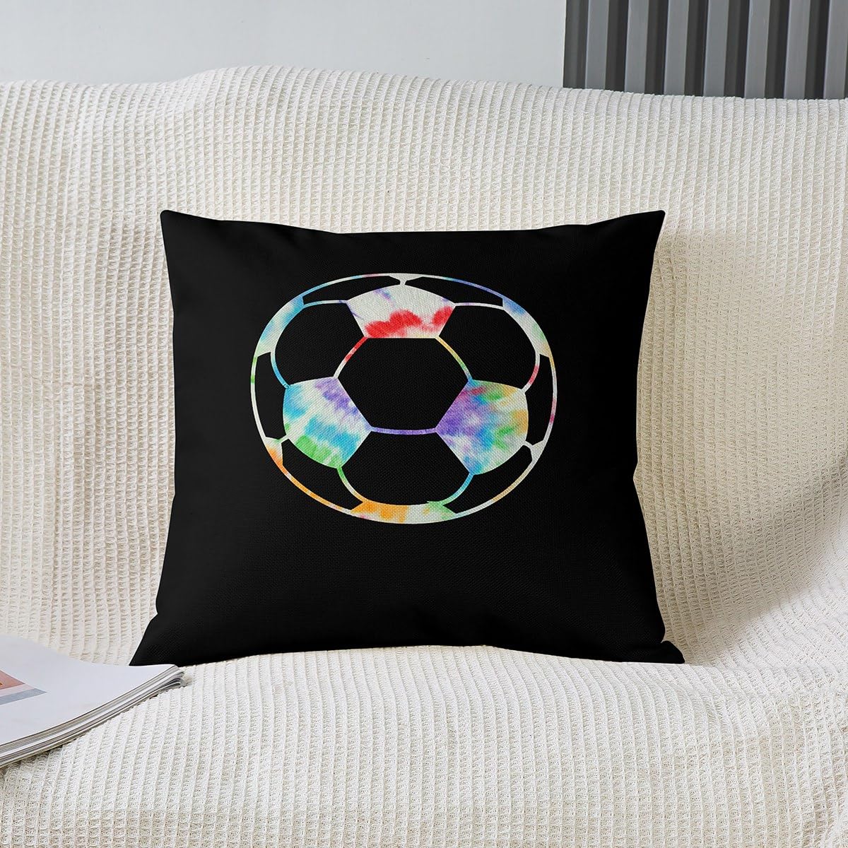 Soccer Ball Throw Pillow Covers 18"x18" 1 Pcs for Kids Boys Girls Football Soccer Lover Pillow Case Pillowcase Boho Tie Dye Cushion Cover Cushion Case Bohemian Bedroom Decor Outdoor Pillows Covers - Image 2
