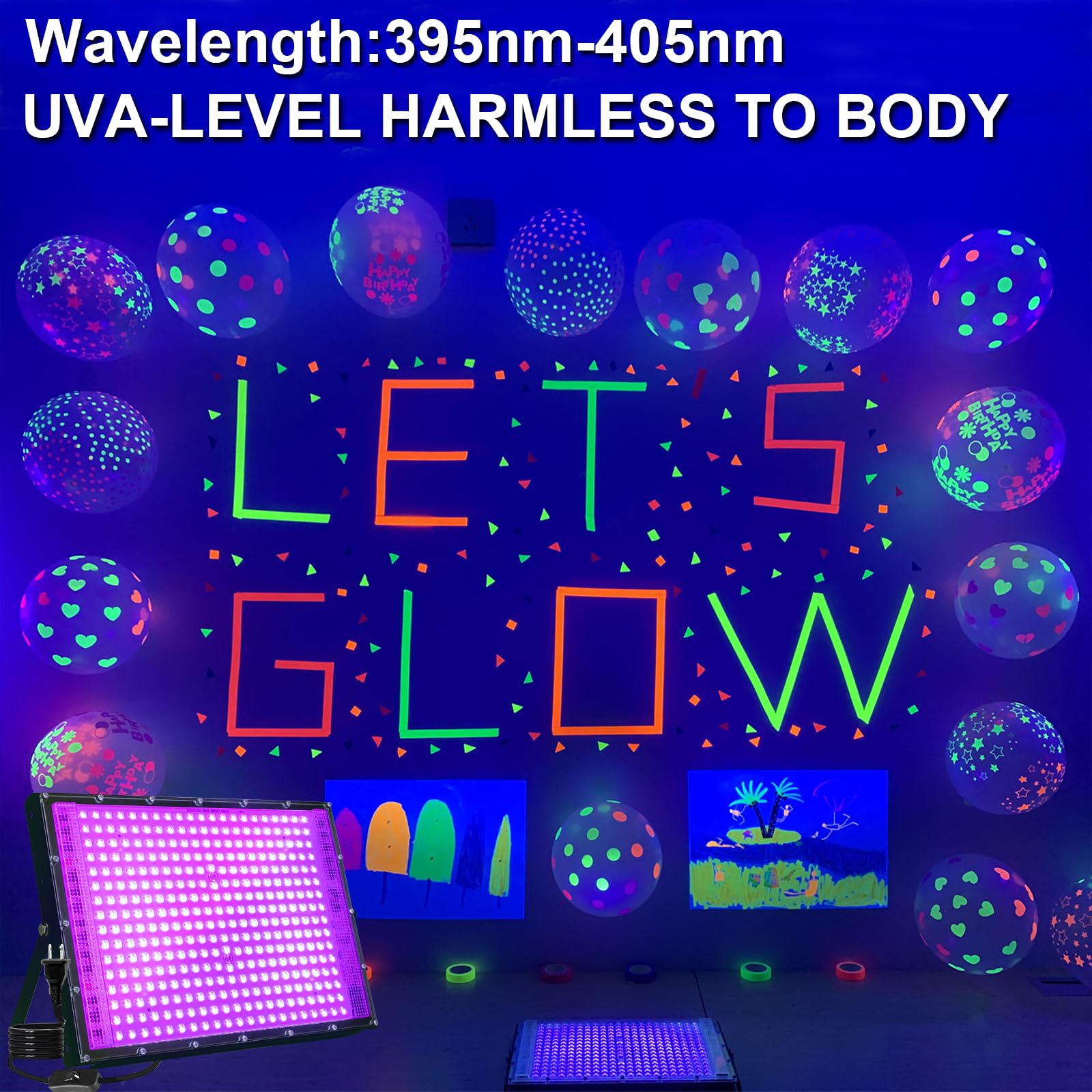 2 Pack 300W Blacklight 336 LEDs, UV Lamp Black Lights for Glow Party, 395nm, IP65 Outdoor Black Light Fixture for Halloween, Glow in The Dark Party, Fluorescent Poster Tapestry, Body Painting