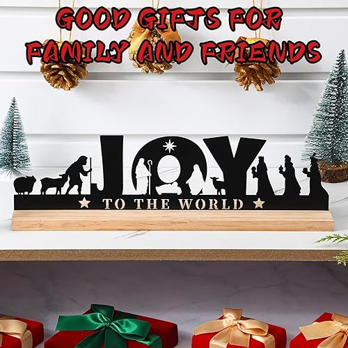 Miniatura 11 de Juego de belenes para Navidad, juego de Belén de metal negro con base de madera, figuras Navidenos para Navidad, fiesta, mesa, estante decorativo
