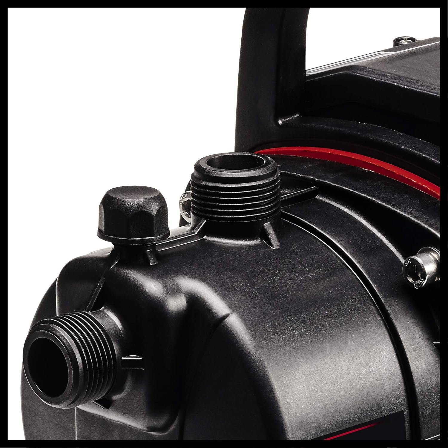 Close-up of pump inlet and outlet connections