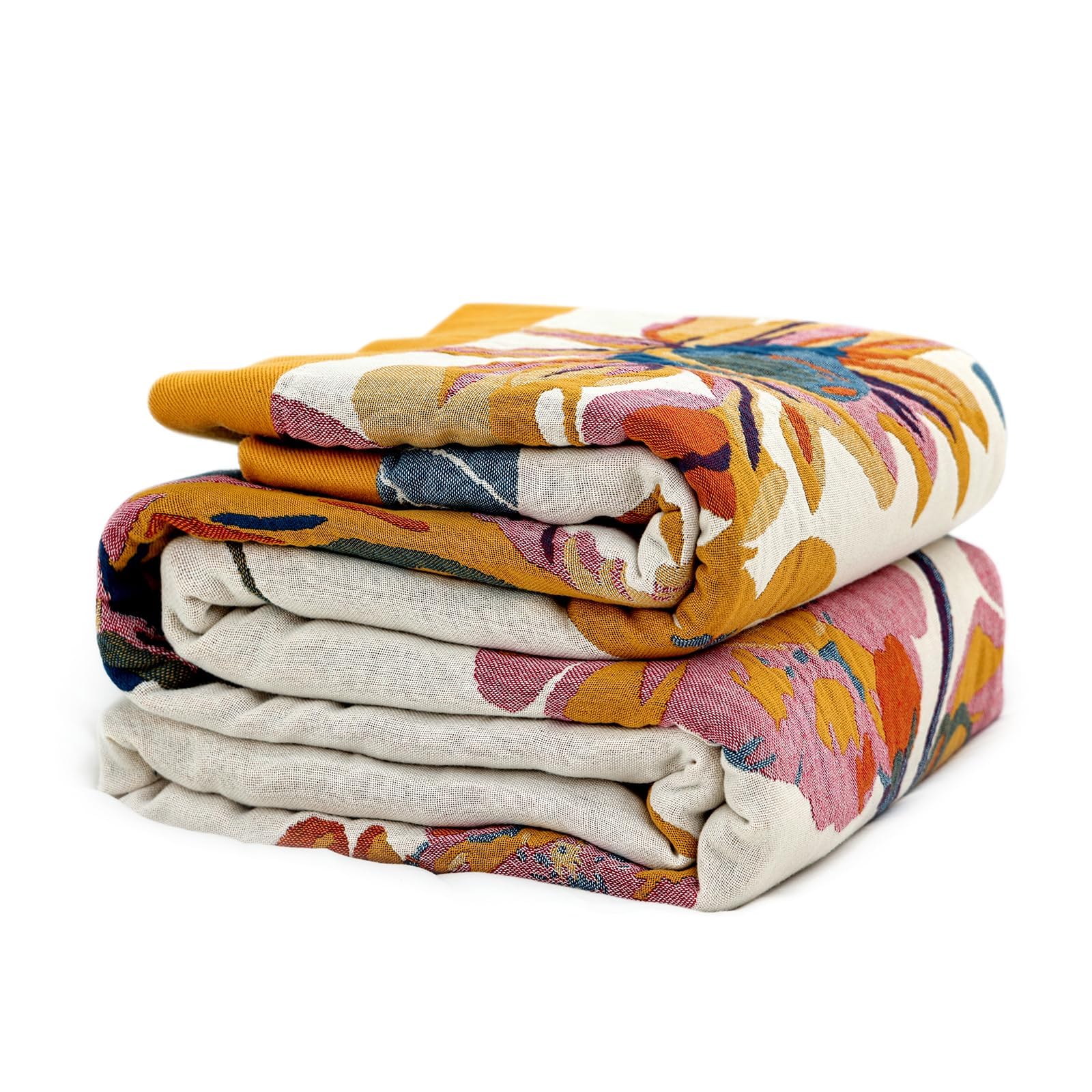 Queen Throw Blanket for Bed 100% Cotton Boho Breathable Soft Quilt Butterfly and Floral Double Embroidery Lightweight Bed Blanket Bedspread,90"x90" All Season Blankets for Bedding Couch Room Decor